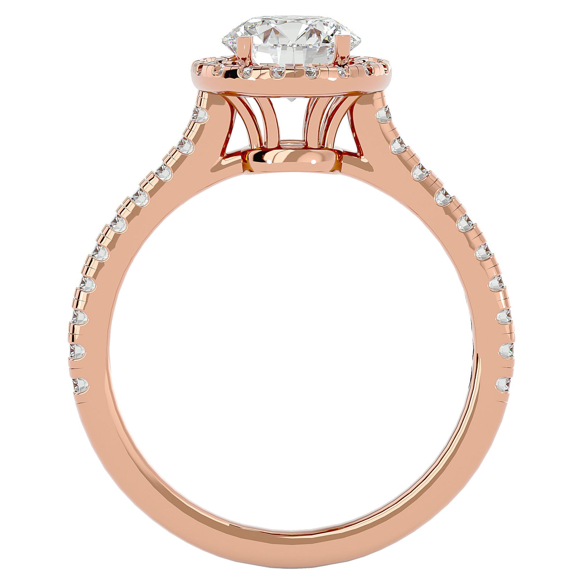 Inel de Logodnă din Aur 14k cu Diamante Create în Laborator Brilliant Halo Pavé de 1.58 ct din 14k Aur Roz - Castelo.ro