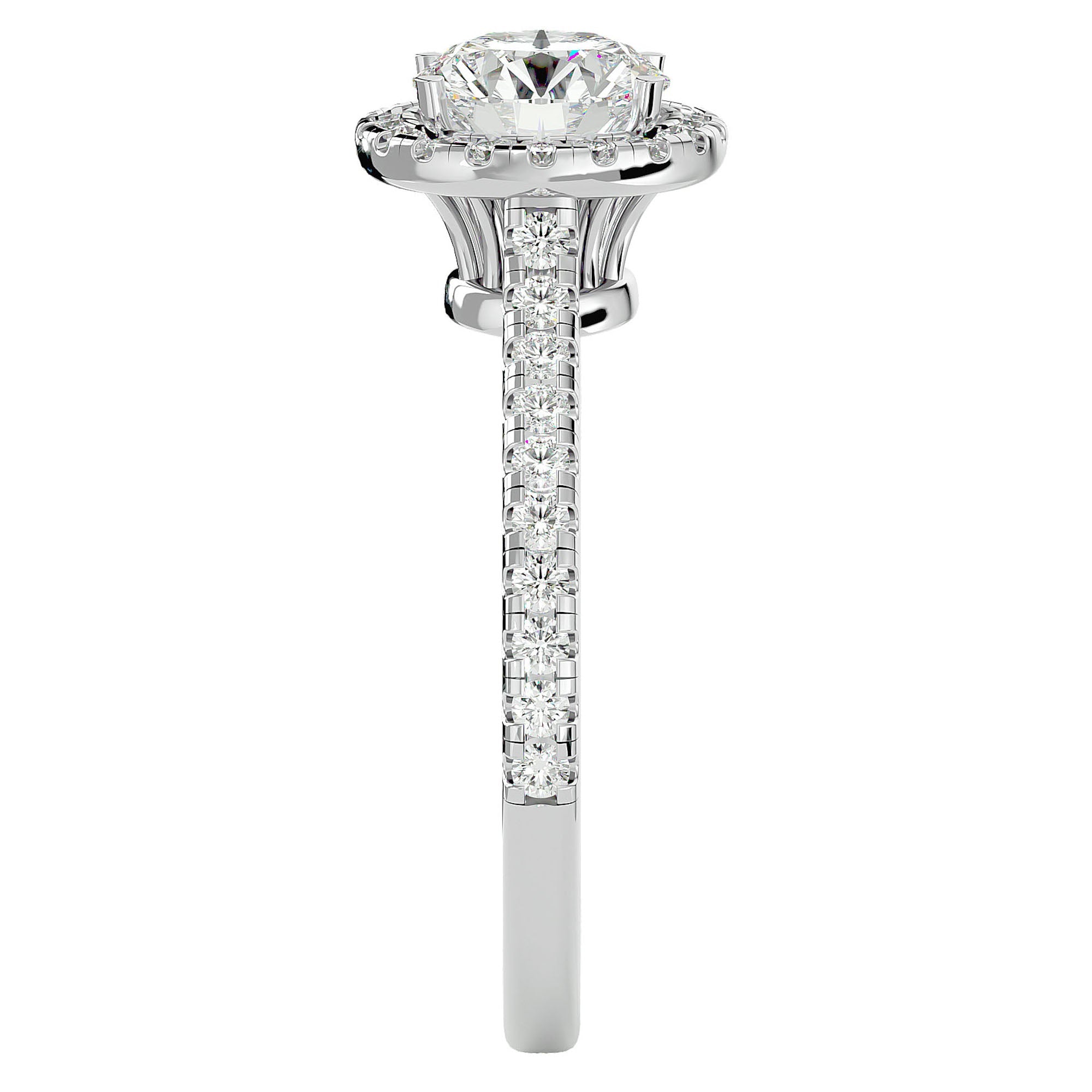 Inel de Logodnă din Aur 14k cu Diamante Create în Laborator Brilliant Halo Pavé de 1.58 ct din 14k Aur Alb - Castelo.ro