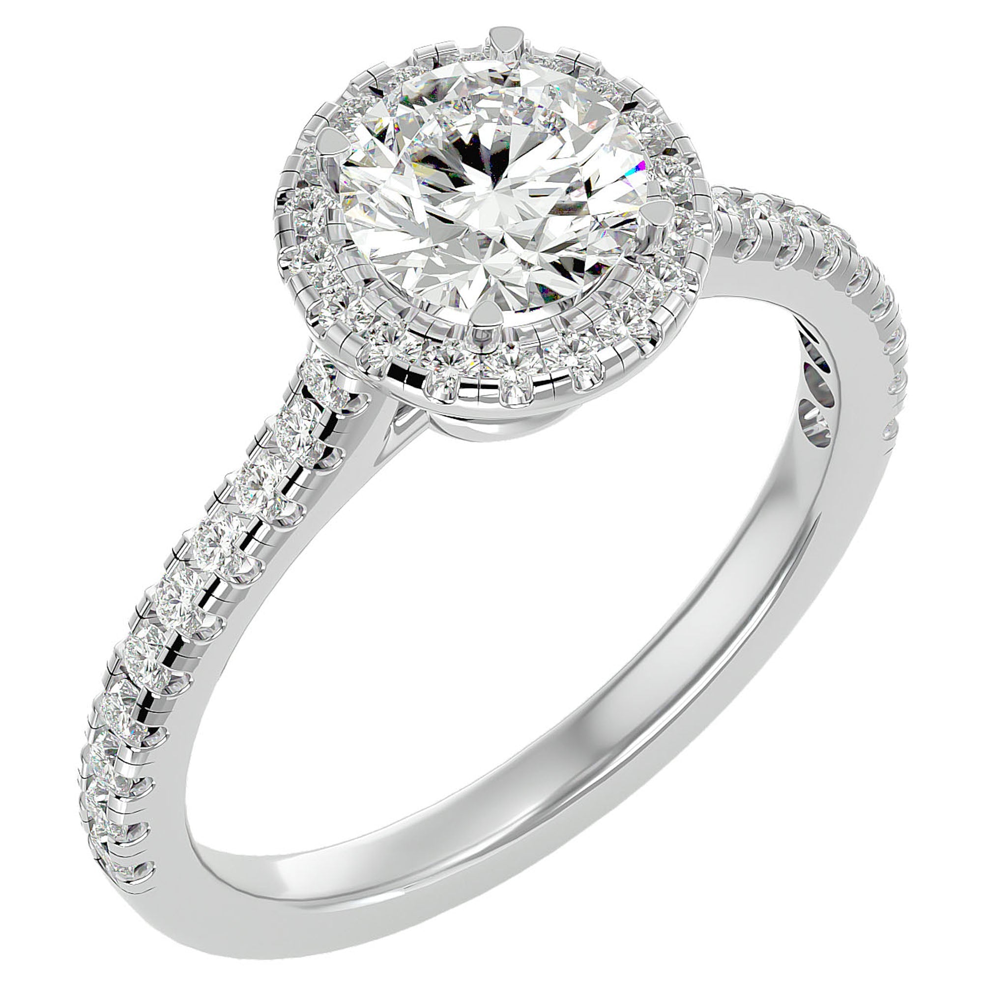 Inel de Logodnă din Aur 14k cu Diamante Create în Laborator Brilliant Halo Pavé de 1.58 ct din 14k Aur Alb - Castelo.ro