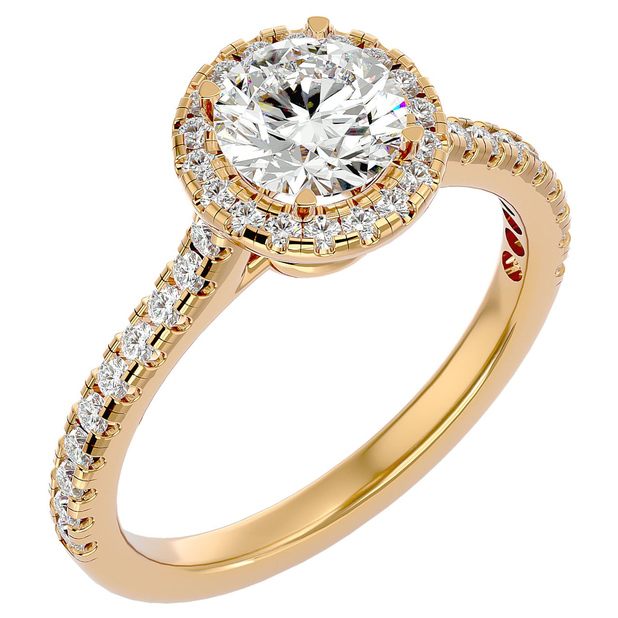 Inel de Logodnă din Aur 14k cu Moissanite Brilliant Halo Pavé de 1.58 ct din 14k Aur Galben - Castelo.ro