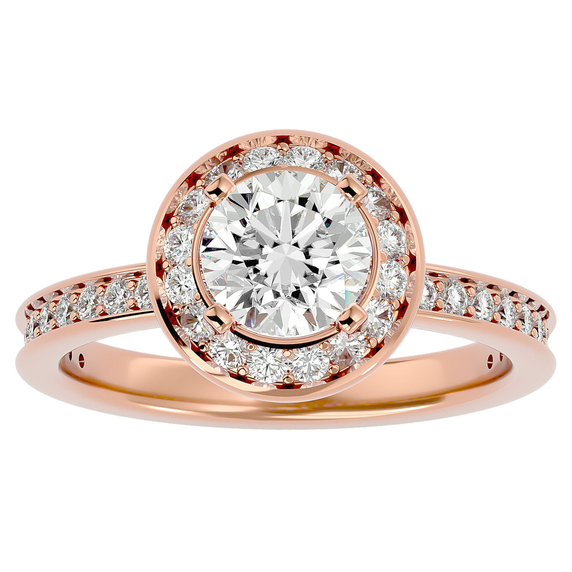 Inel de Logodnă din Aur 14k cu Diamante Naturale Brilliant Halo Pavé de 1.73 ct din 14k Aur Roz - Castelo.ro