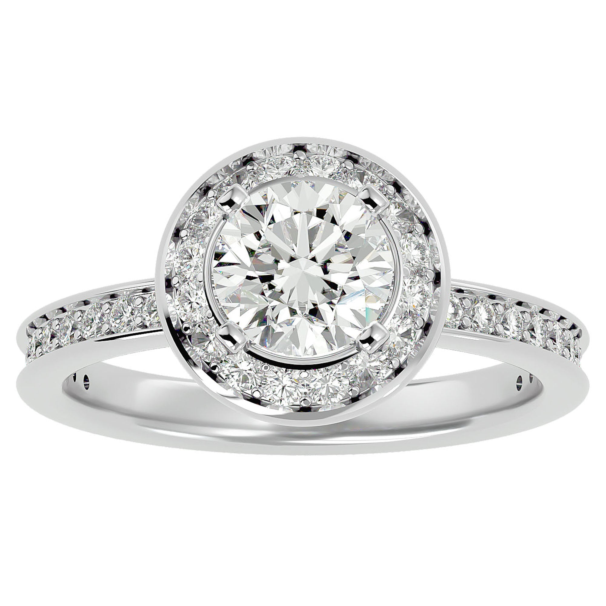 Inel de Logodnă din Aur 14k cu Diamante Create în Laborator Brilliant Halo Pavé de 1.73 ct din 14k Aur Alb - Castelo.ro