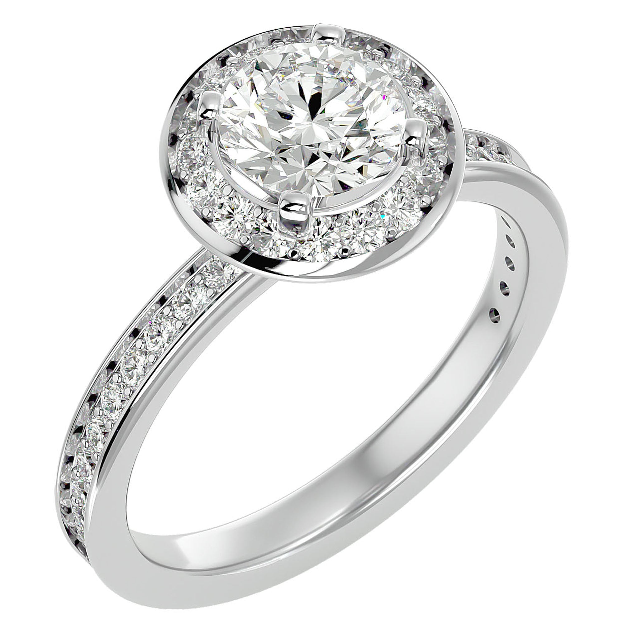 Inel de Logodnă din Aur 14k cu Diamante Create în Laborator Brilliant Halo Pavé de 1.73 ct din 14k Aur Alb - Castelo.ro