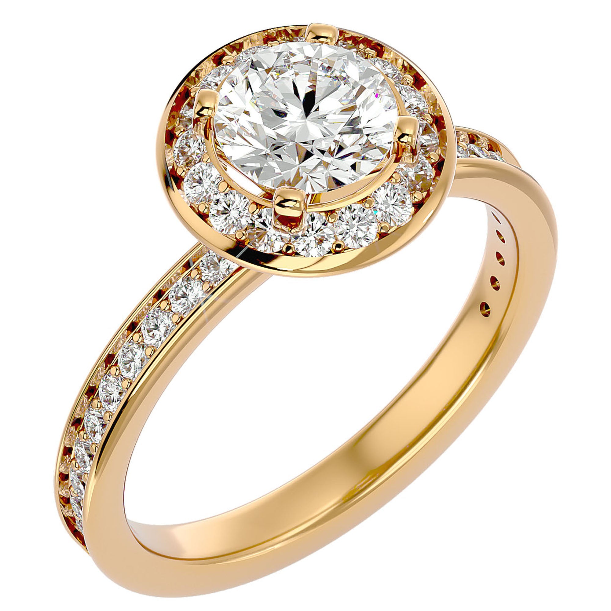 Inel de Logodnă din Aur 14k cu Diamante Create în Laborator Brilliant Halo Pavé de 1.73 ct din 14k Aur Galben - Castelo.ro