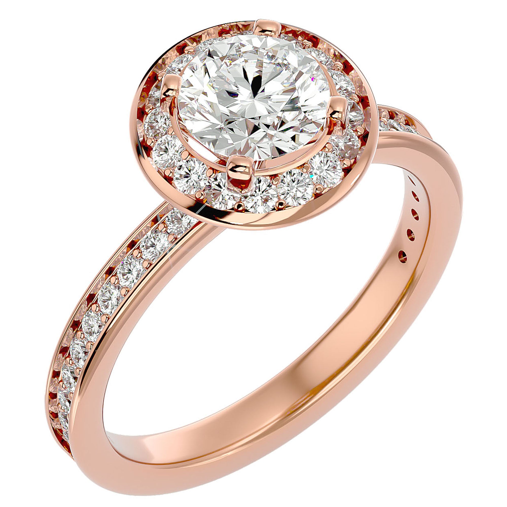 Inel de Logodnă din Aur 14k cu Diamante Create în Laborator Brilliant Halo Pavé de 1.73 ct din 14k Aur Roz - Castelo.ro