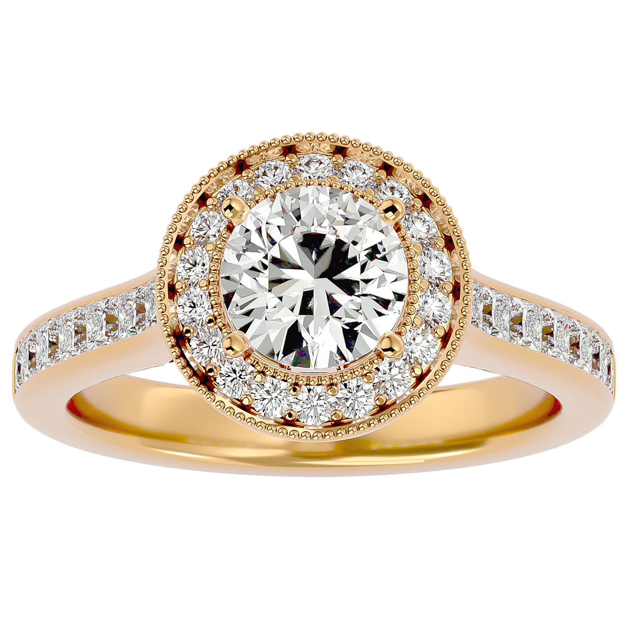 Inel de Logodnă din Aur 14k cu Diamante Naturale Brilliant Halo Pavé de 2.22 ct din 14k Aur Alb - Castelo.ro