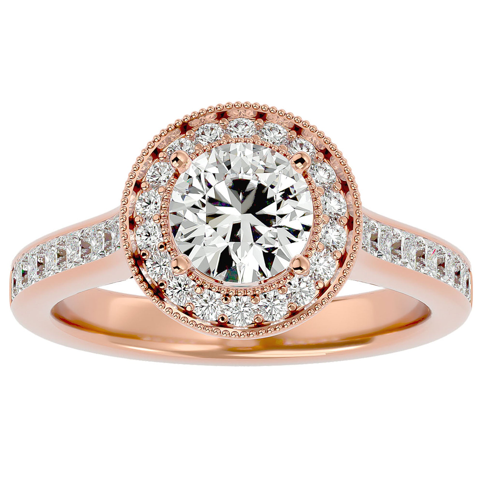 Inel de Logodnă cu Diamante Create în Laborator Brilliant Halo Pavé de 2.22 ct din 18k Aur Galben - Castelo.ro