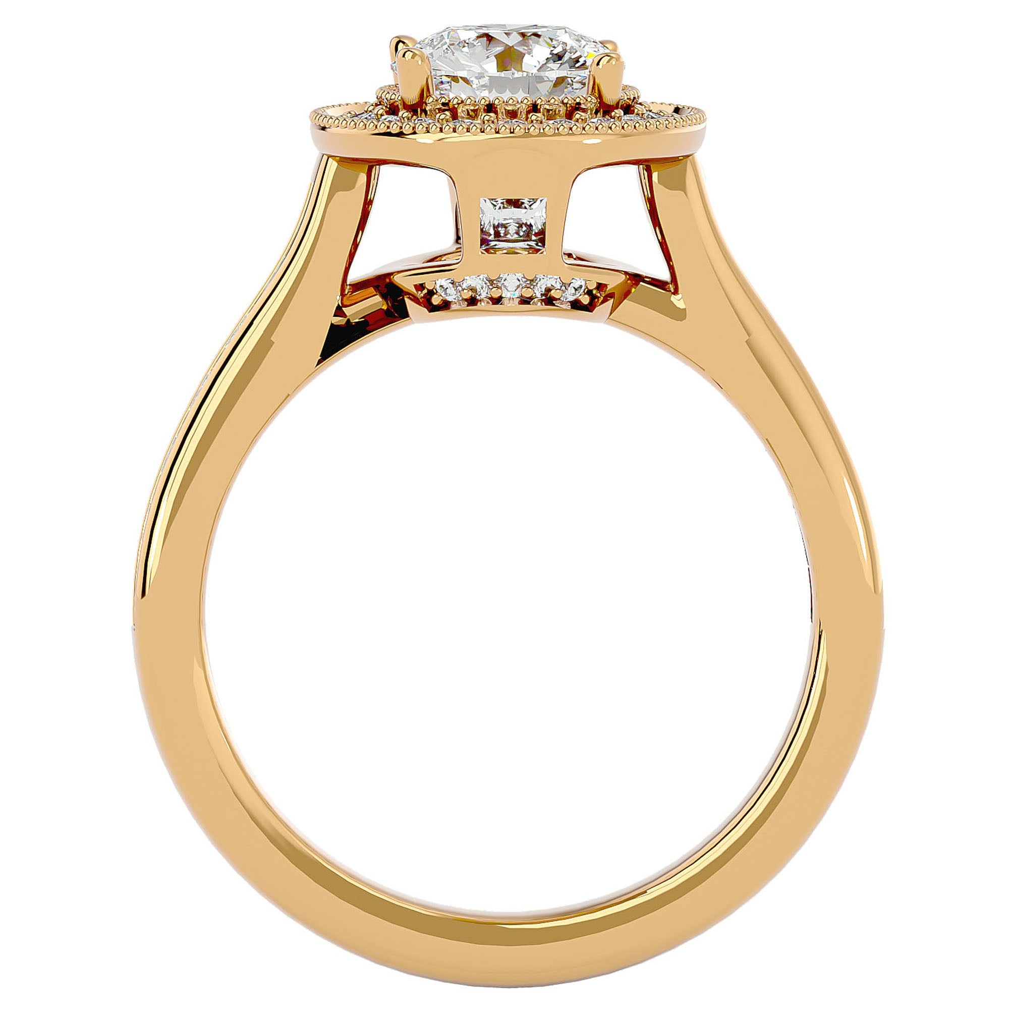 Inel de Logodnă din Aur 14k cu Moissanite Brilliant Halo Pavé de 2.22 ct din 14k Aur Galben - Castelo.ro