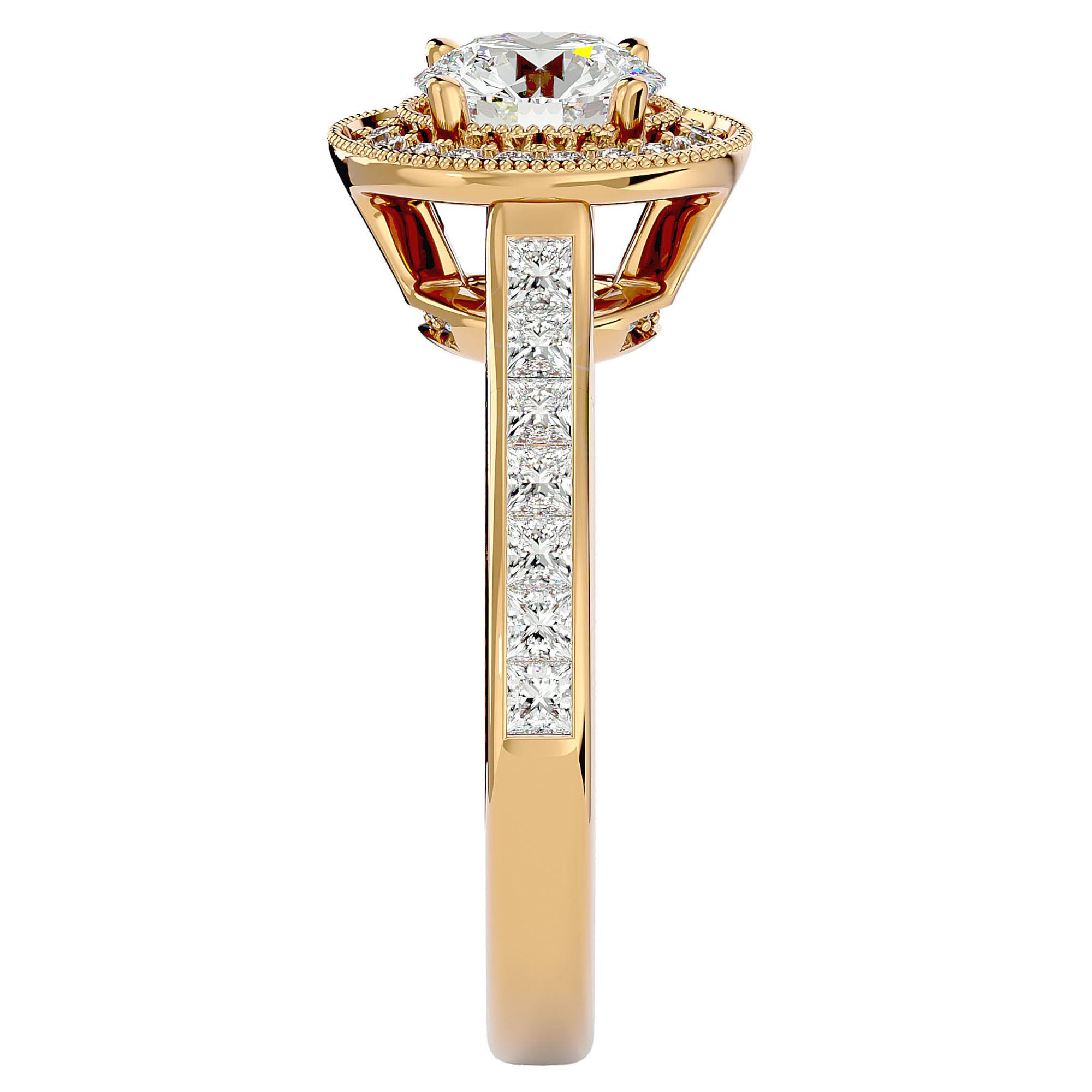 Inel de Logodnă din Aur 14k cu Diamante Naturale Brilliant Halo Pavé de 2.22 ct din 14k Aur Galben - Castelo.ro