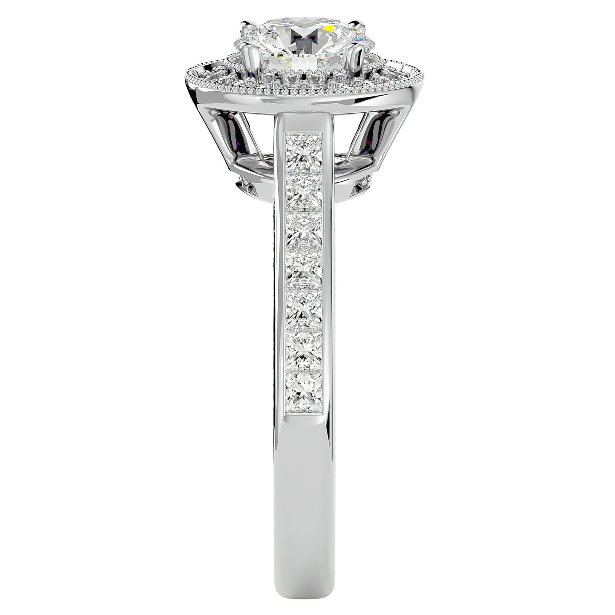 Inel de Logodnă cu Moissanite Brilliant Halo Pavé de 2.22 ct din Platina - Castelo.ro