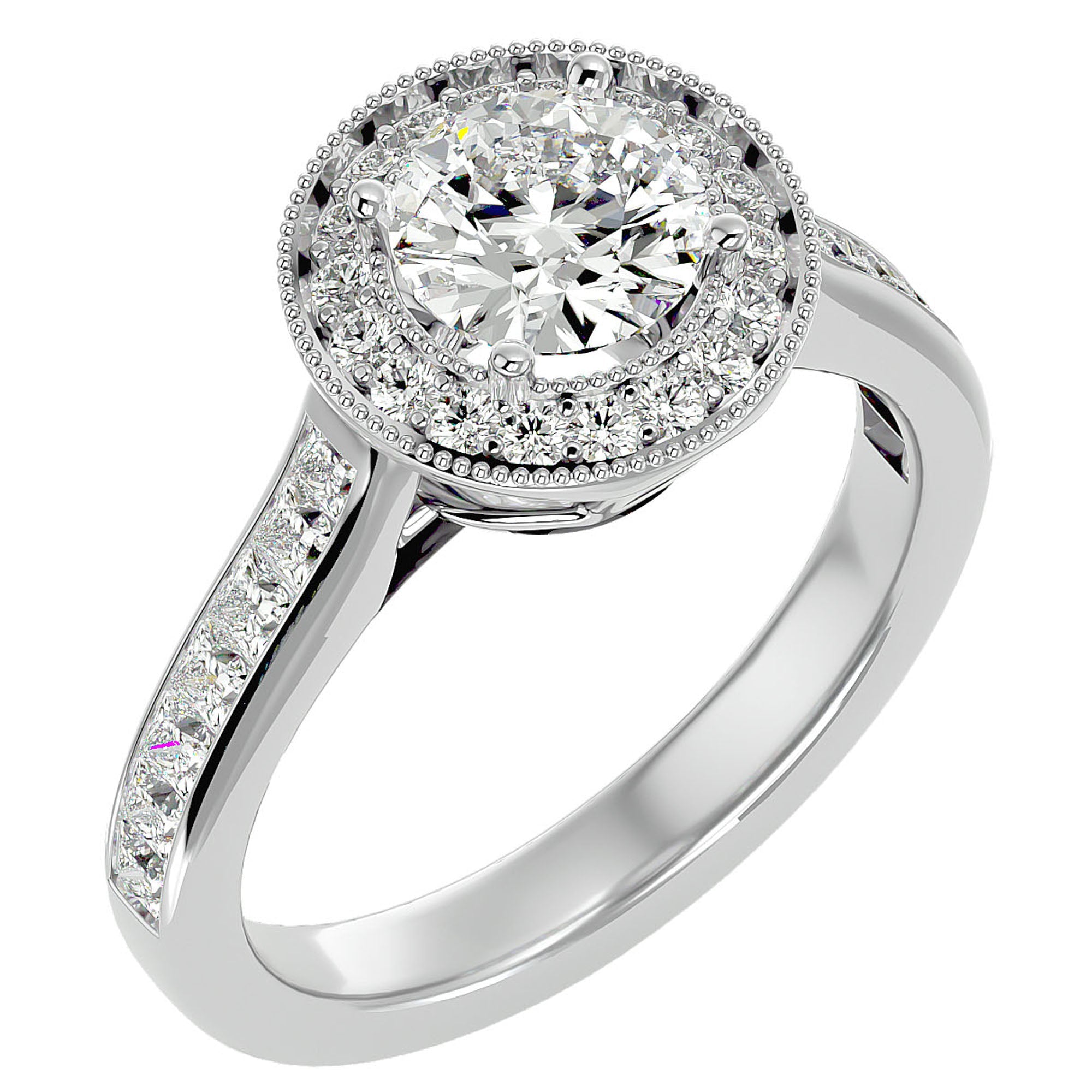 Inel de Logodnă cu Diamante Naturale Brilliant Halo Pavé de 2.22 ct din Platina - Castelo.ro