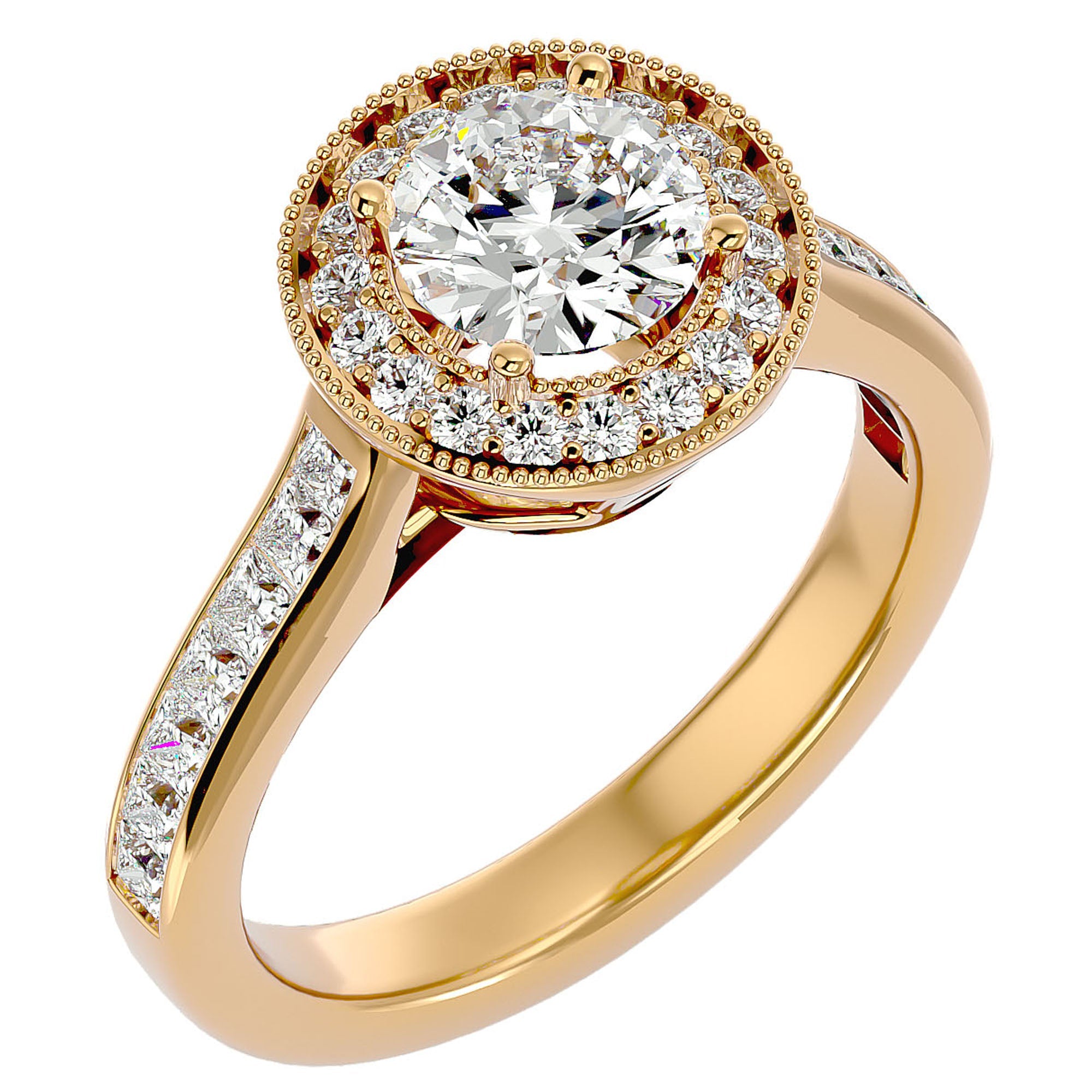 Inel de Logodnă cu Diamante Create în Laborator Brilliant Halo Pavé de 2.22 ct din 18k Aur Galben - Castelo.ro