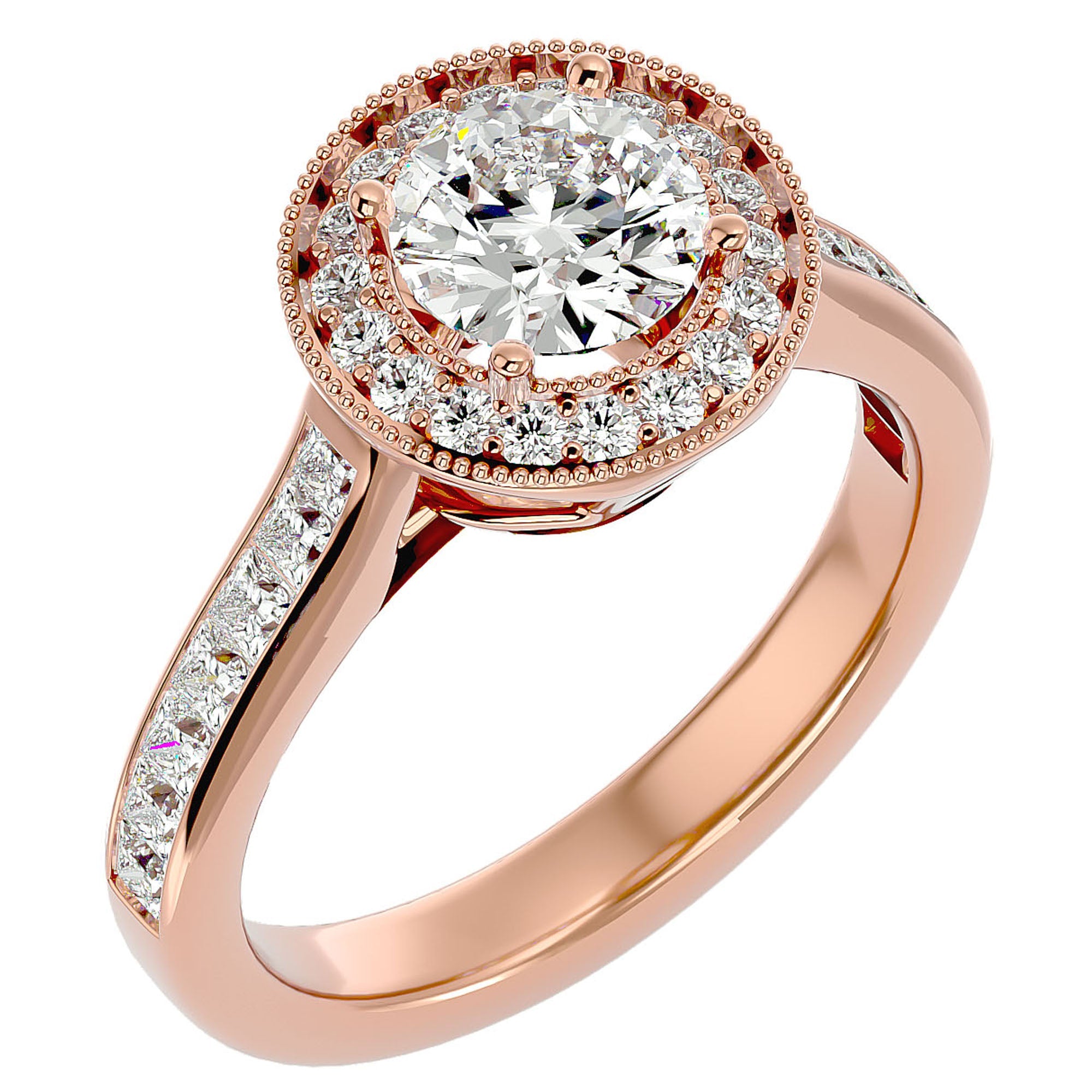 Inel de Logodnă cu Diamante Create în Laborator Brilliant Halo Pavé de 2.22 ct din 18k Aur Roz - Castelo.ro