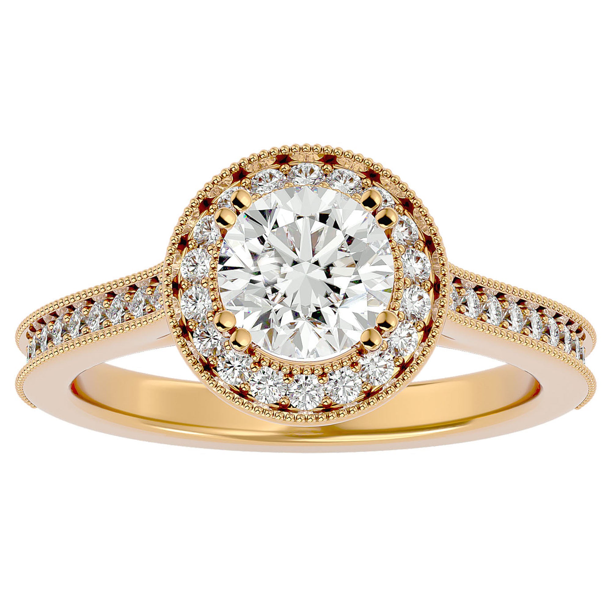 Inel de Logodnă din Aur 14k cu Diamante Naturale Brilliant Halo Pavé de 1.59 ct din 14k Aur Galben - Castelo.ro