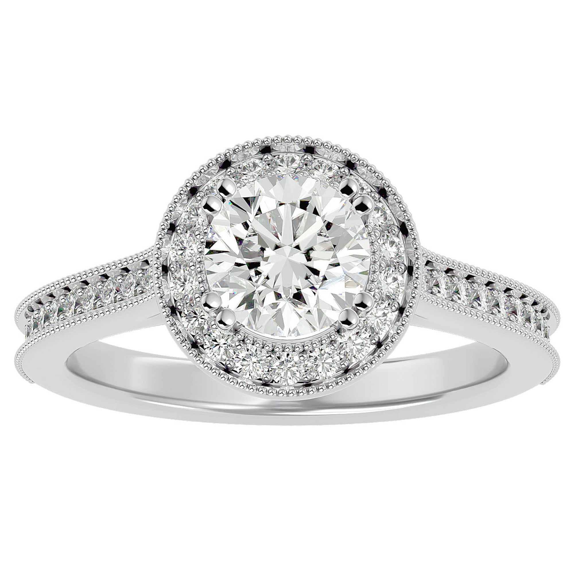 Inel de Logodnă cu Diamante Naturale Brilliant Halo Pavé de 1.59 ct din Platina - Castelo.ro