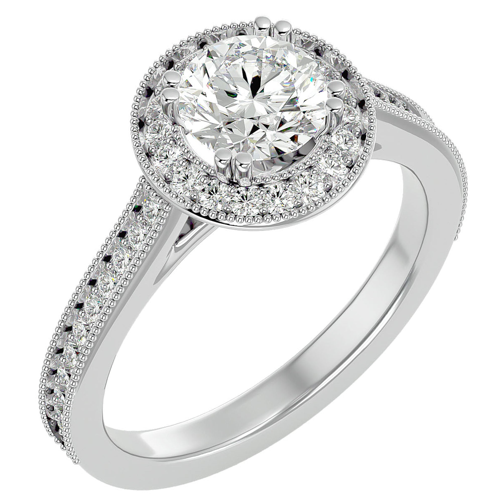 Inel de Logodnă cu Moissanite Brilliant Halo Pavé de 1.59 ct din Platina - Castelo.ro