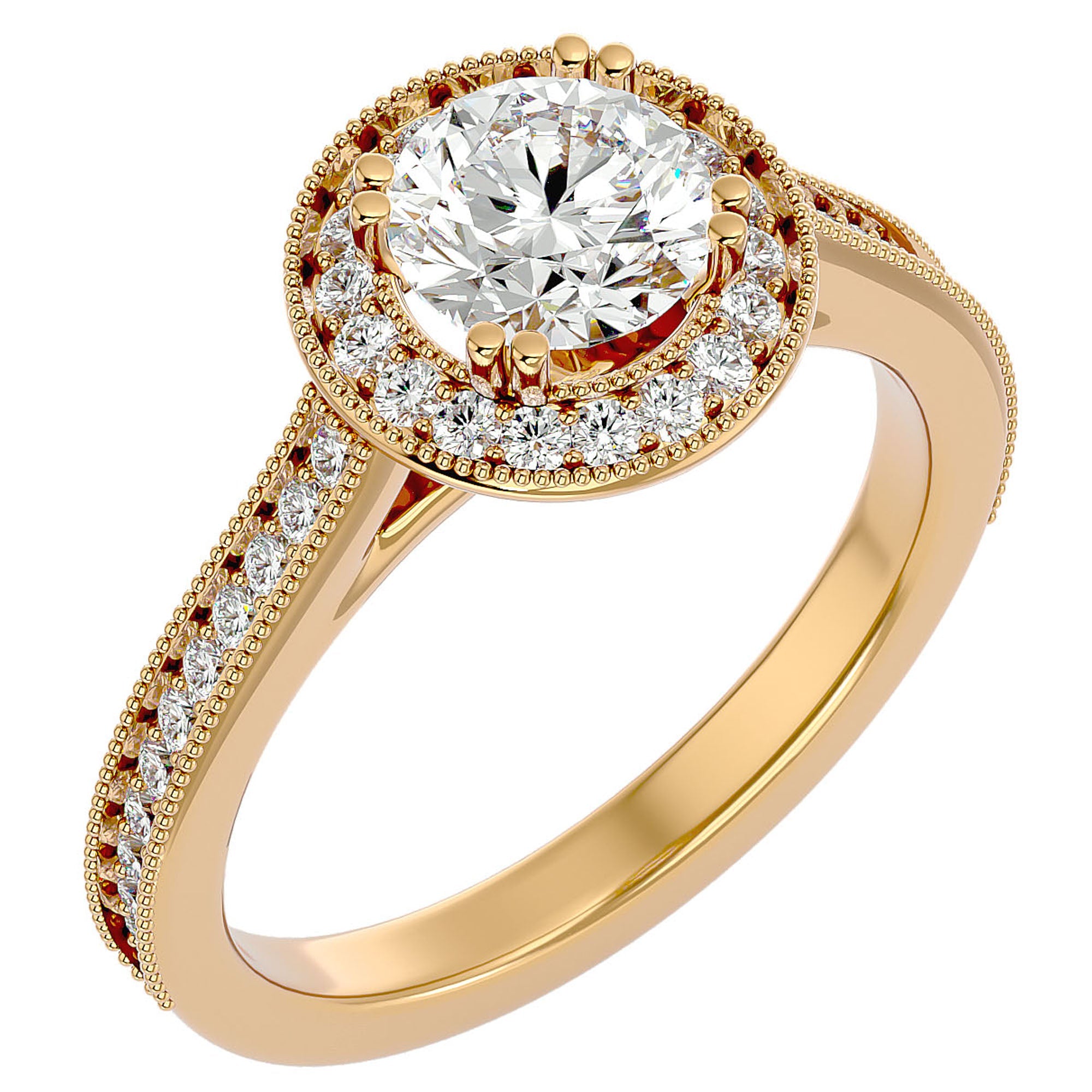 Inel de Logodnă din Aur 14k cu Diamante Create în Laborator Brilliant Halo Pavé de 1.59 ct din 14k Aur Galben - Castelo.ro