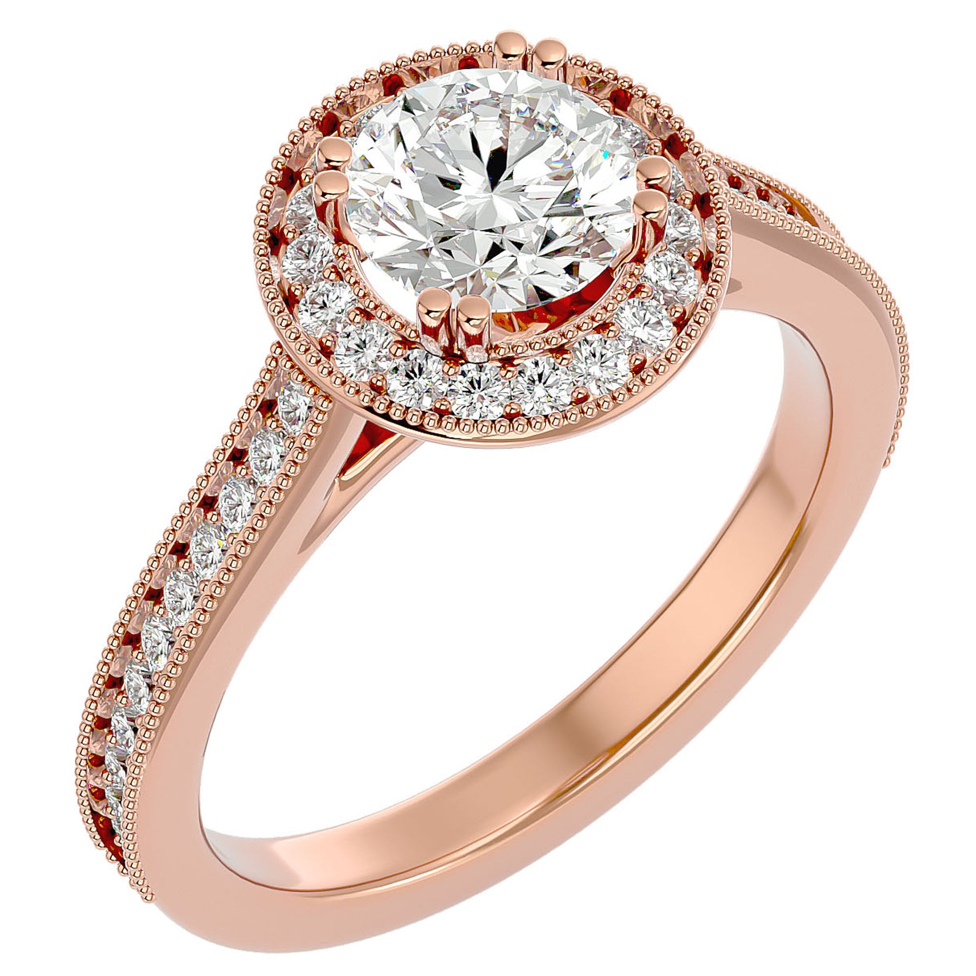 Inel de Logodnă cu Moissanite Brilliant Halo Pavé de 1.59 ct din 18k Aur Roz - Castelo.ro