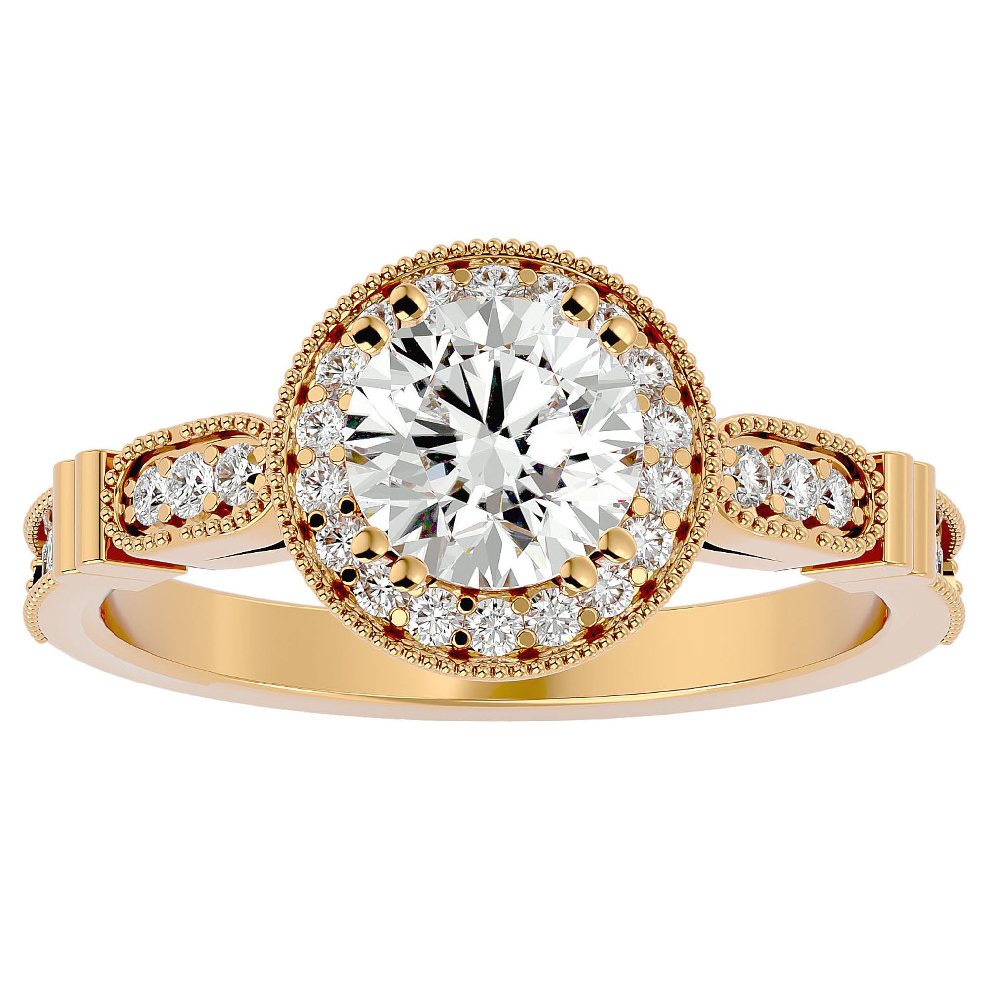 Inel de Logodnă din Aur 14k cu Diamante Naturale Brilliant Halo Pavé de 1.39 ct din 14k Aur Galben - Castelo.ro