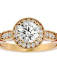 Inel de Logodnă cu Diamante Create în Laborator Brilliant Halo Pavé de 1.39 ct din 18k Aur Galben - Castelo.ro