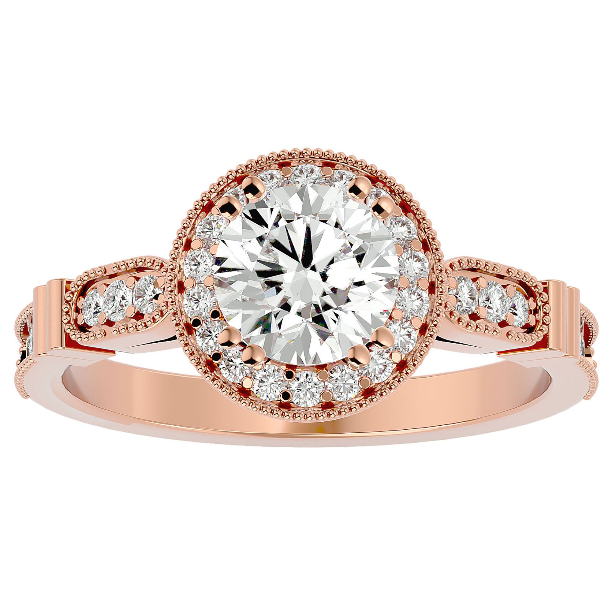 Inel de Logodnă cu Diamante Create în Laborator Brilliant Halo Pavé de 1.39 ct din 18k Aur Roz - Castelo.ro