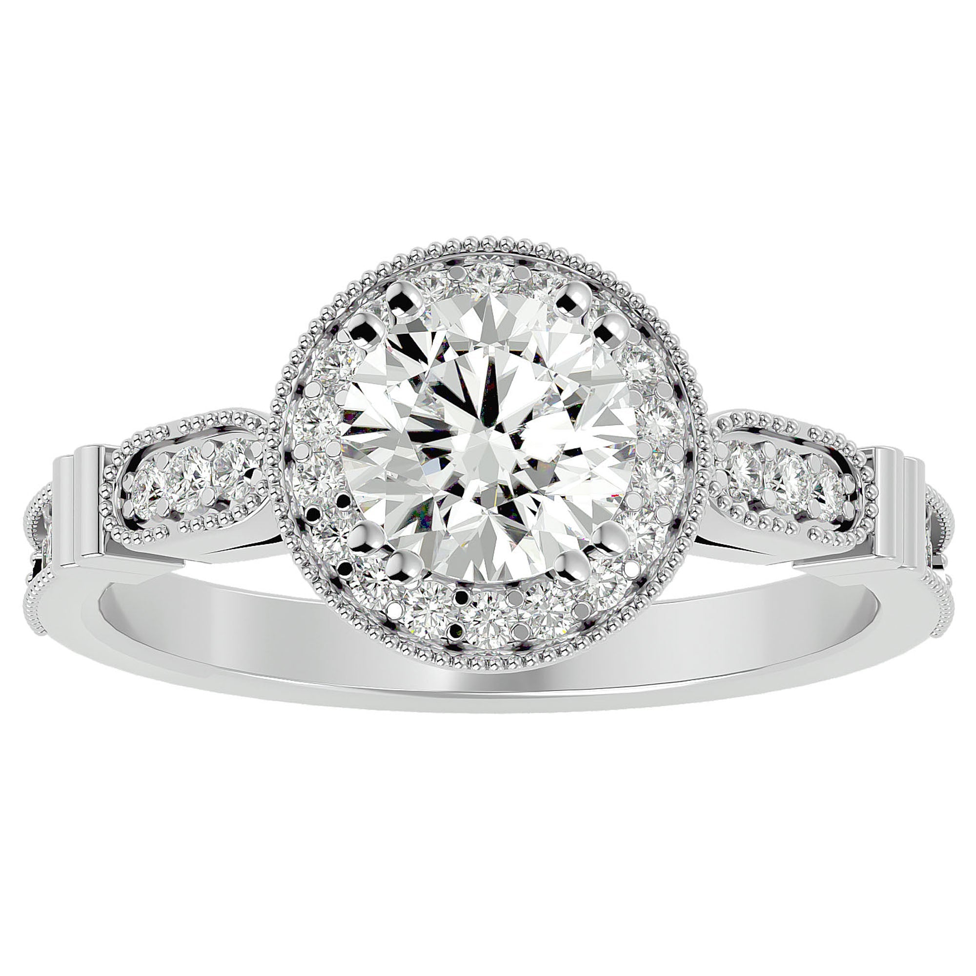 Inel de Logodnă cu Diamante Create în Laborator Brilliant Halo Pavé de 1.39 ct din Platina - Castelo.ro