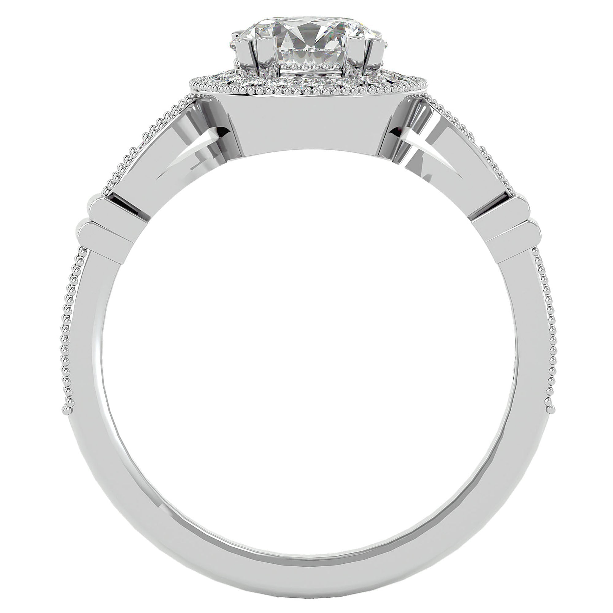 Inel de Logodnă cu Diamante Naturale Brilliant Halo Pavé de 1.39 ct din Platina - Castelo.ro