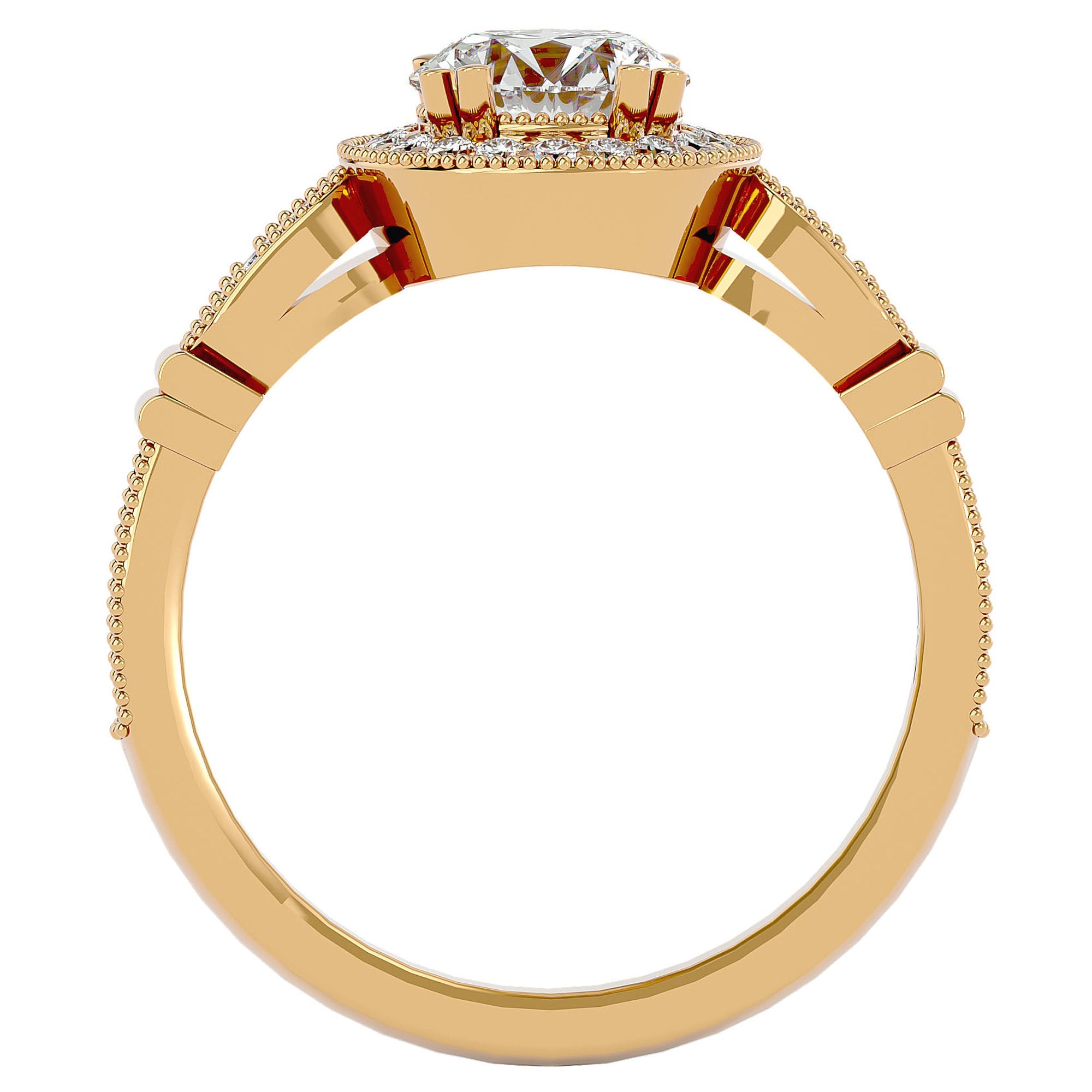 Inel de Logodnă din Aur 14k cu Diamante Naturale Brilliant Halo Pavé de 1.39 ct din 14k Aur Galben - Castelo.ro