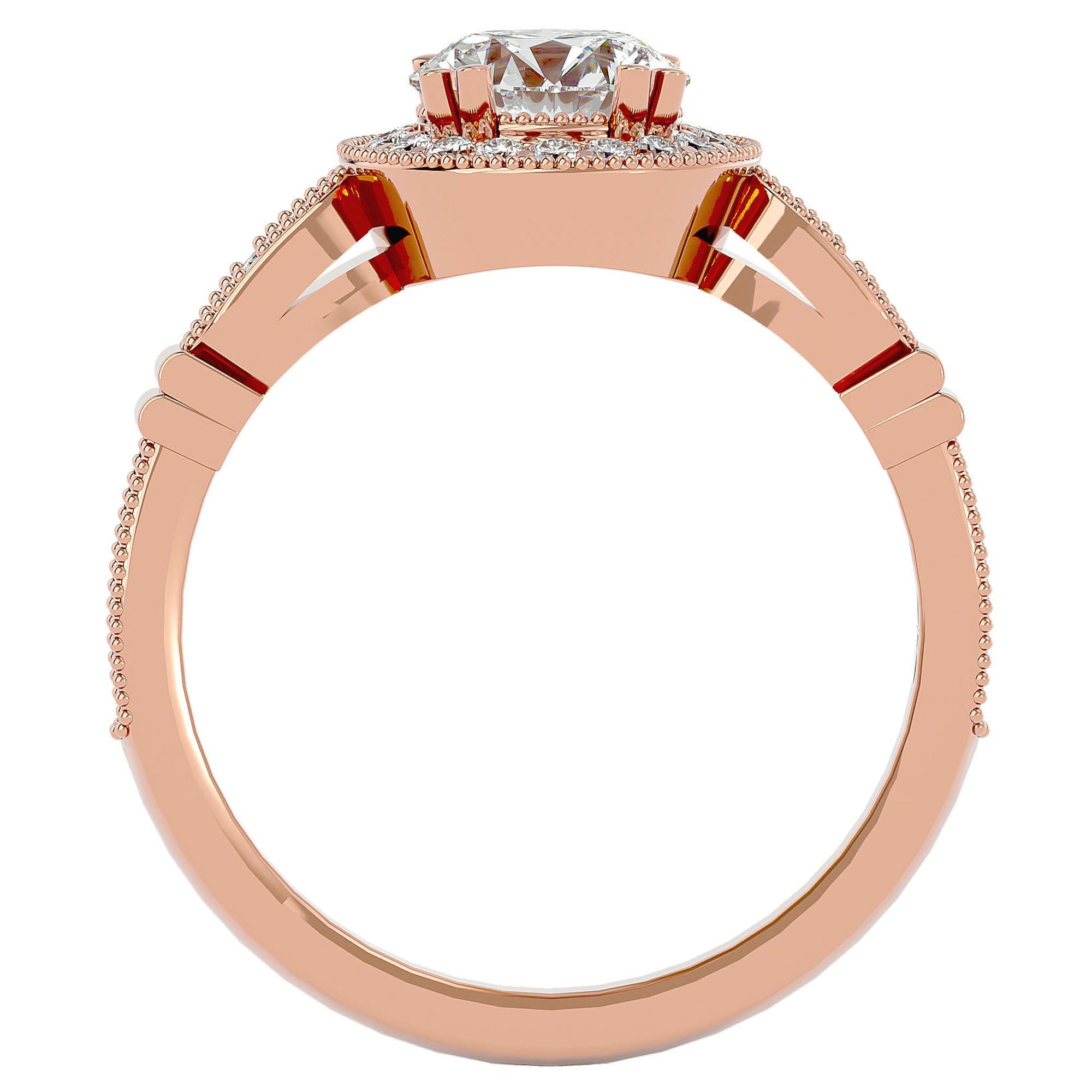 Inel de Logodnă din Aur 14k cu Diamante Naturale Brilliant Halo Pavé de 1.39 ct din 14k Aur Roz - Castelo.ro