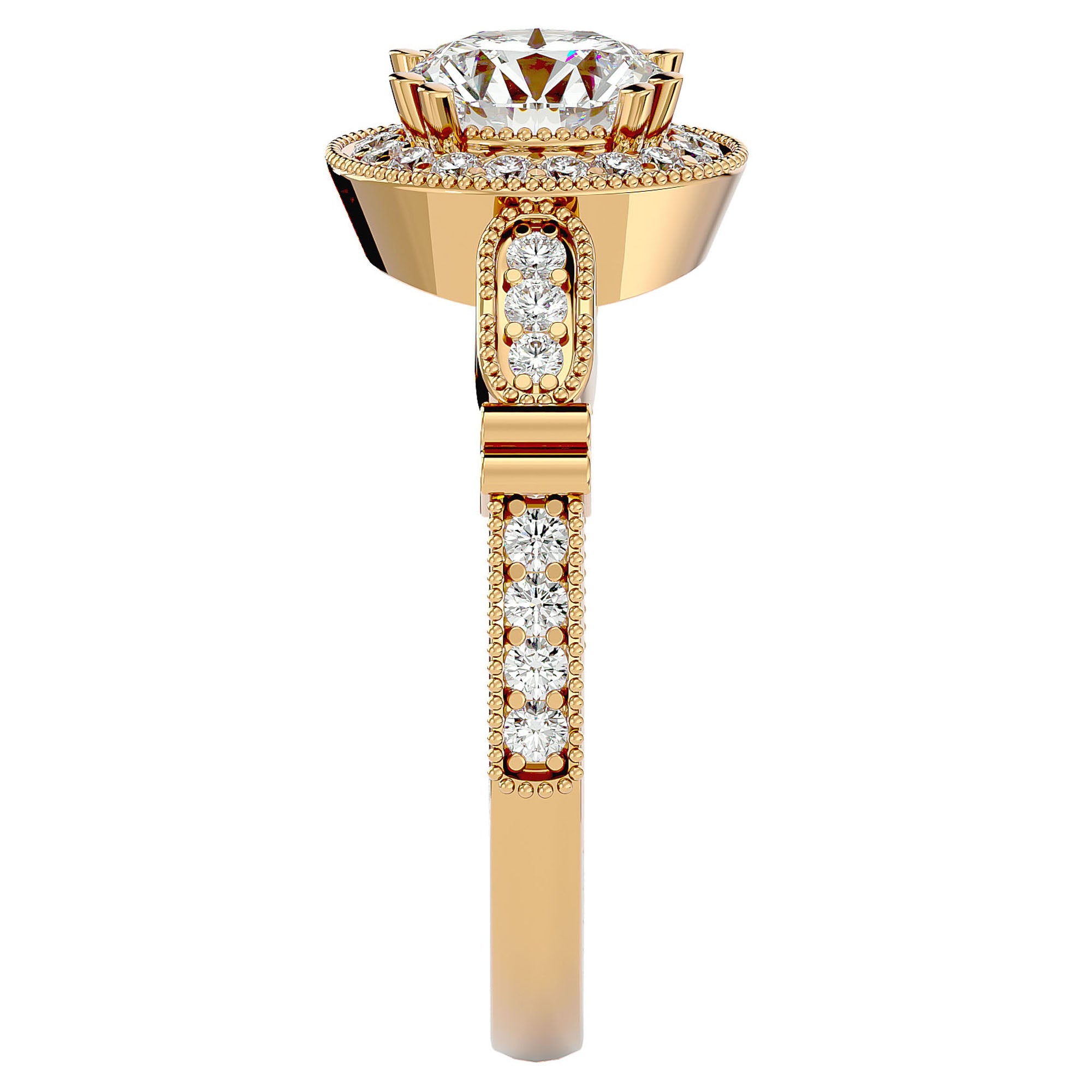 Inel de Logodnă din Aur 14k cu Moissanite Brilliant Halo Pavé de 1.39 ct din 14k Aur Galben - Castelo.ro