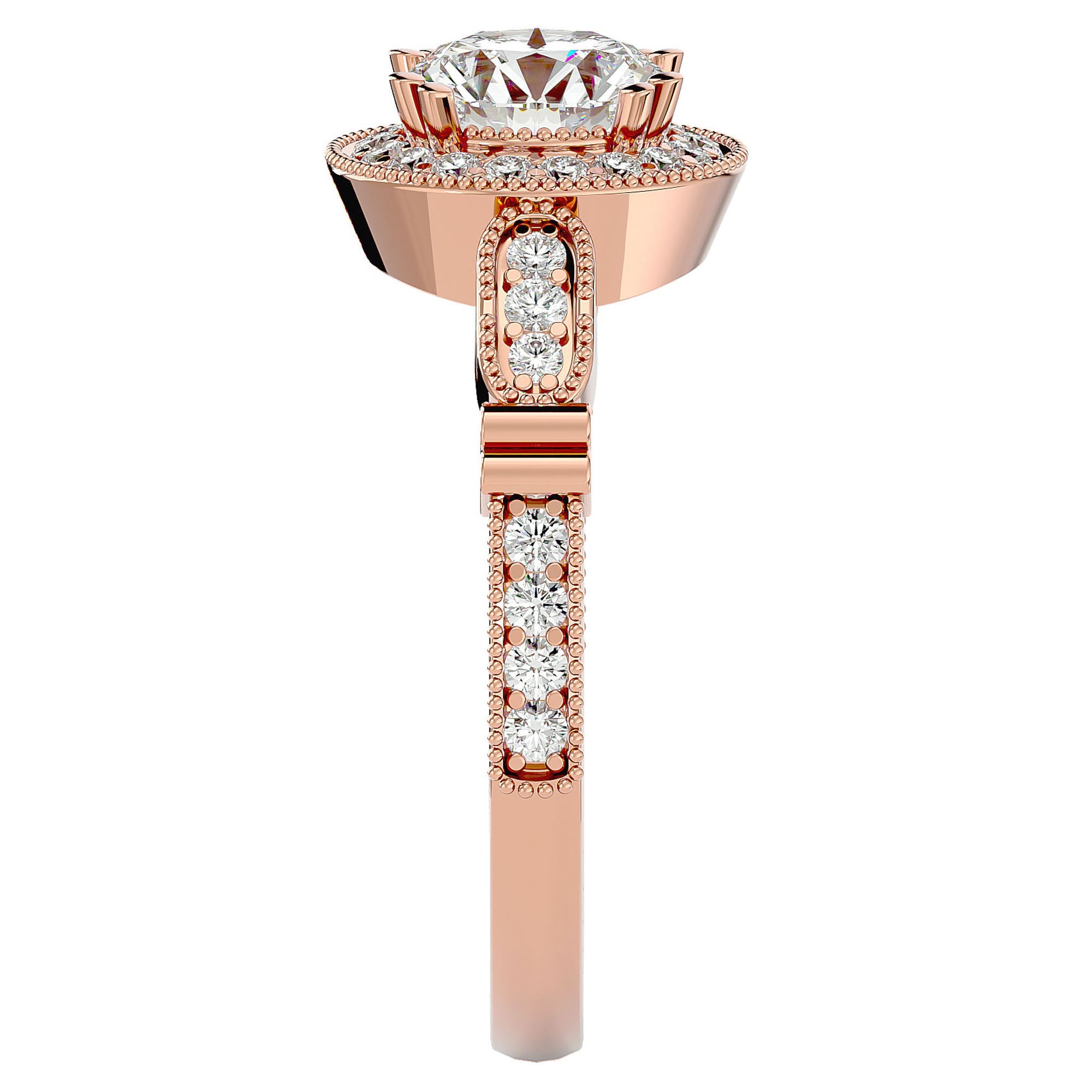 Inel de Logodnă cu Diamante Create în Laborator Brilliant Halo Pavé de 1.39 ct din 18k Aur Roz - Castelo.ro