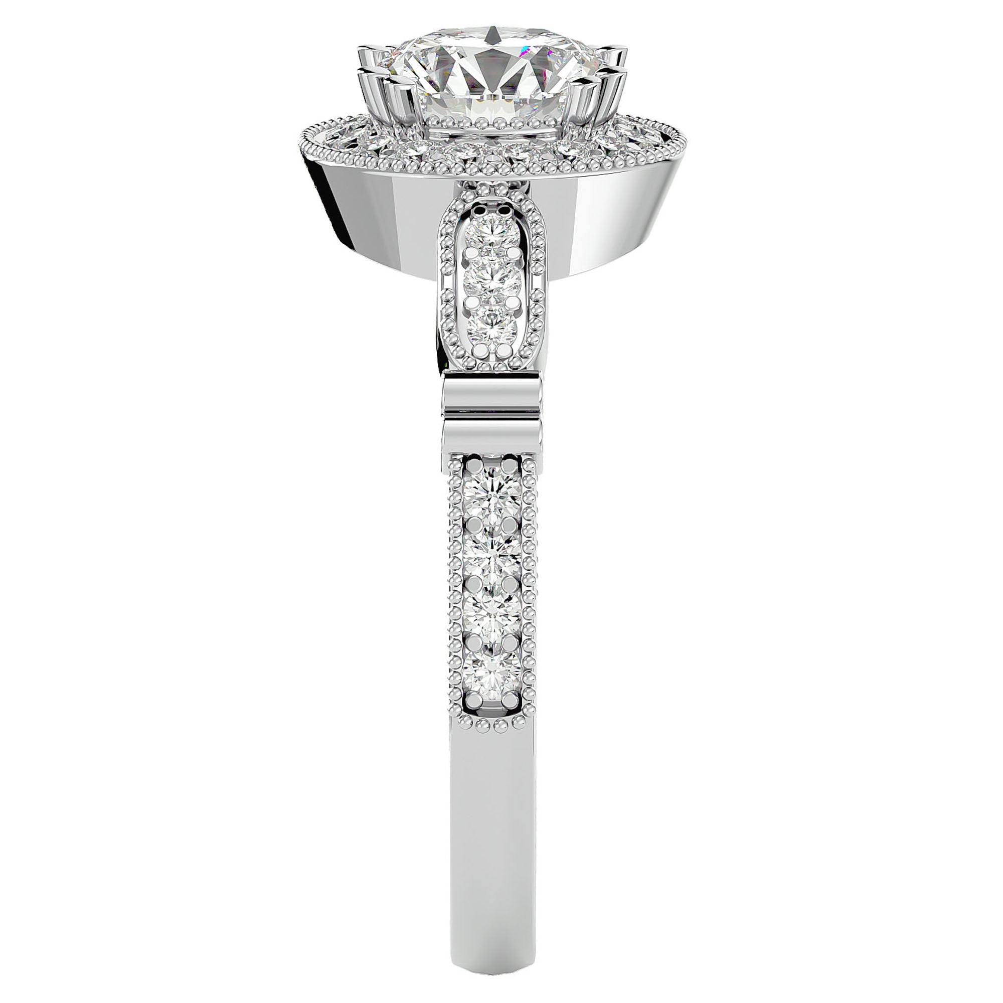 Inel de Logodnă cu Diamante Create în Laborator Brilliant Halo Pavé de 1.39 ct din Platina - Castelo.ro