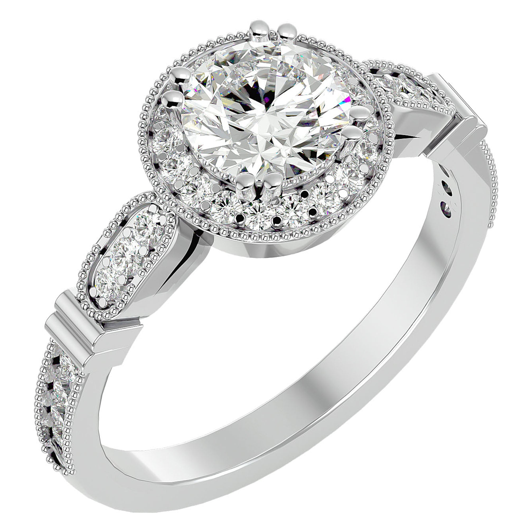 Inel de Logodnă cu Moissanite Brilliant Halo Pavé de 1.39 ct din Platina - Castelo.ro