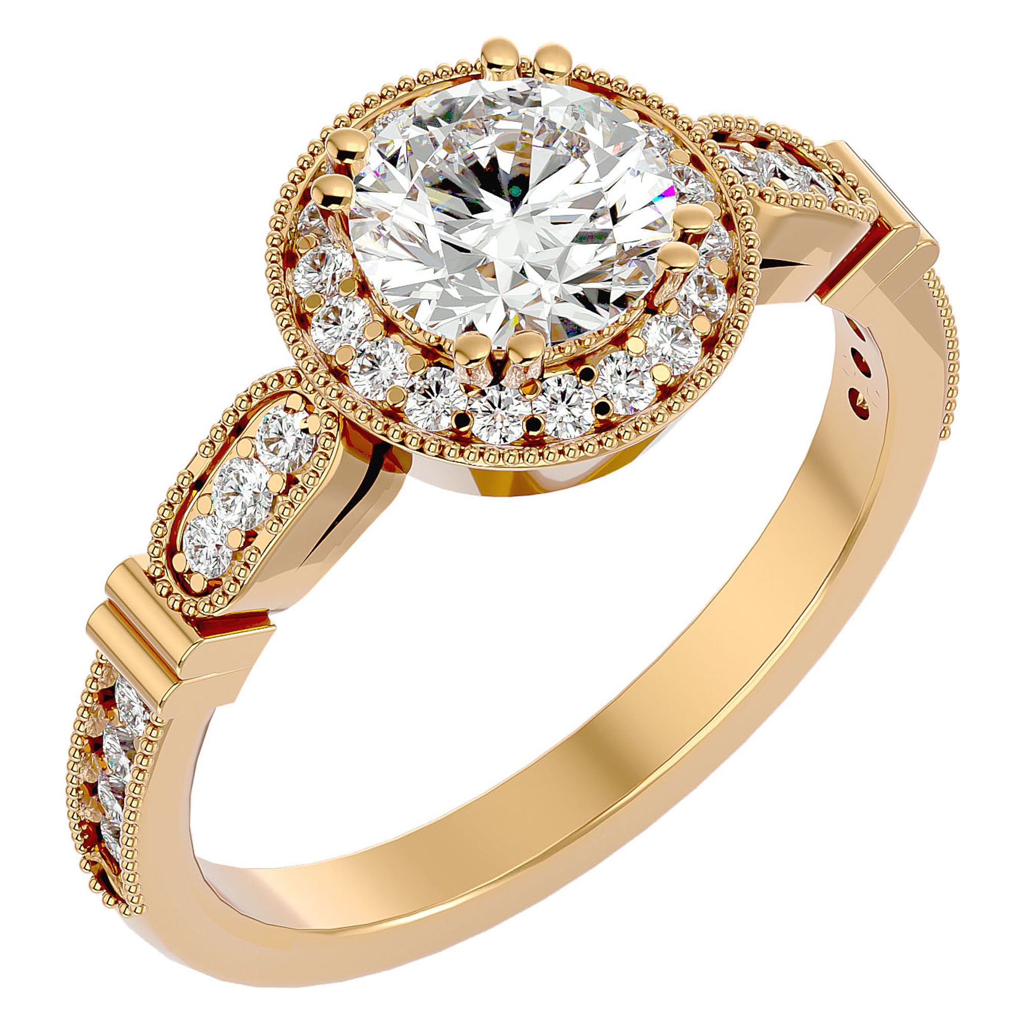 Inel de Logodnă din Aur 14k cu Moissanite Brilliant Halo Pavé de 1.39 ct din 14k Aur Galben - Castelo.ro