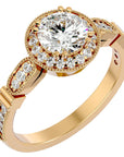 Inel de Logodnă din Aur 14k cu Diamante Naturale Brilliant Halo Pavé de 1.39 ct din 14k Aur Galben - Castelo.ro