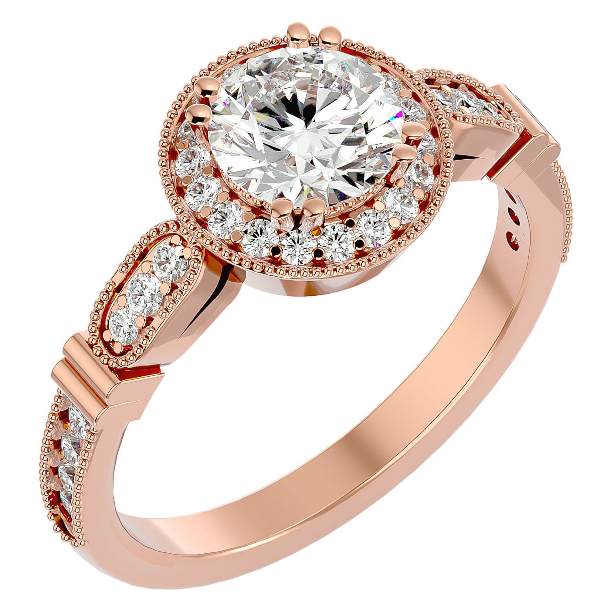 Inel de Logodnă din Aur 14k cu Moissanite Brilliant Halo Pavé de 1.39 ct din 14k Aur Roz - Castelo.ro