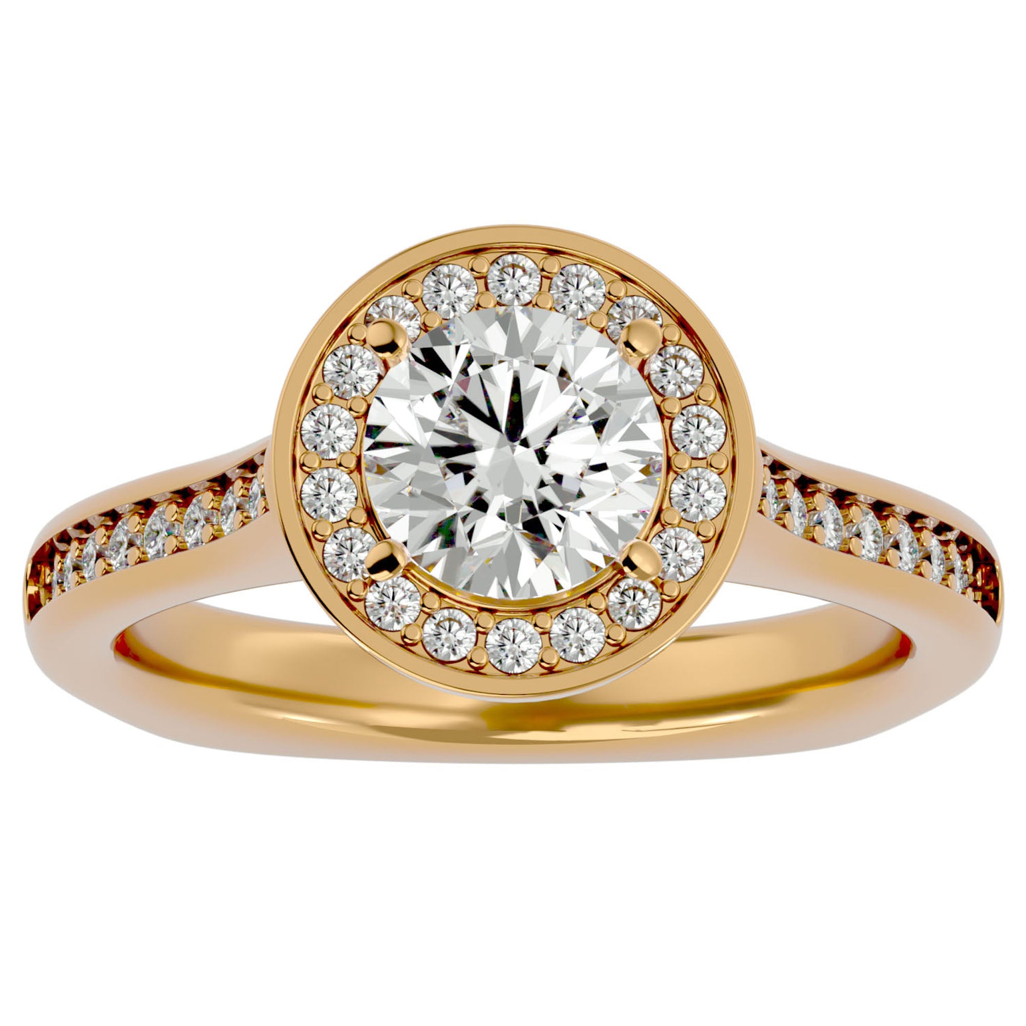 Inel de Logodnă cu Diamante Create în Laborator Halo Pavé de 1.39 ct din 18k Aur Galben - Castelo.ro