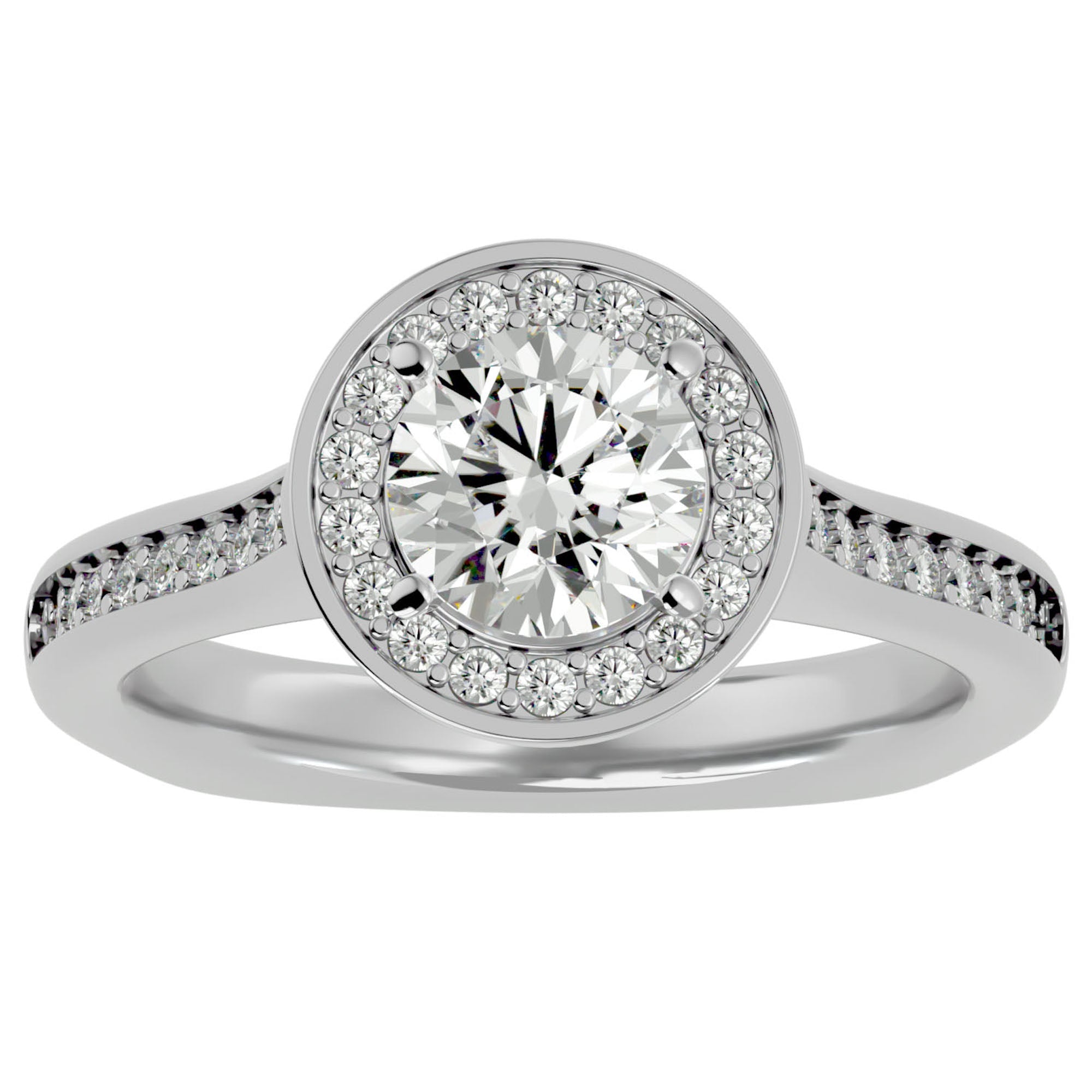 Inel de Logodnă cu Diamante Naturale Halo Pavé de 1.39 ct din Platina - Castelo.ro