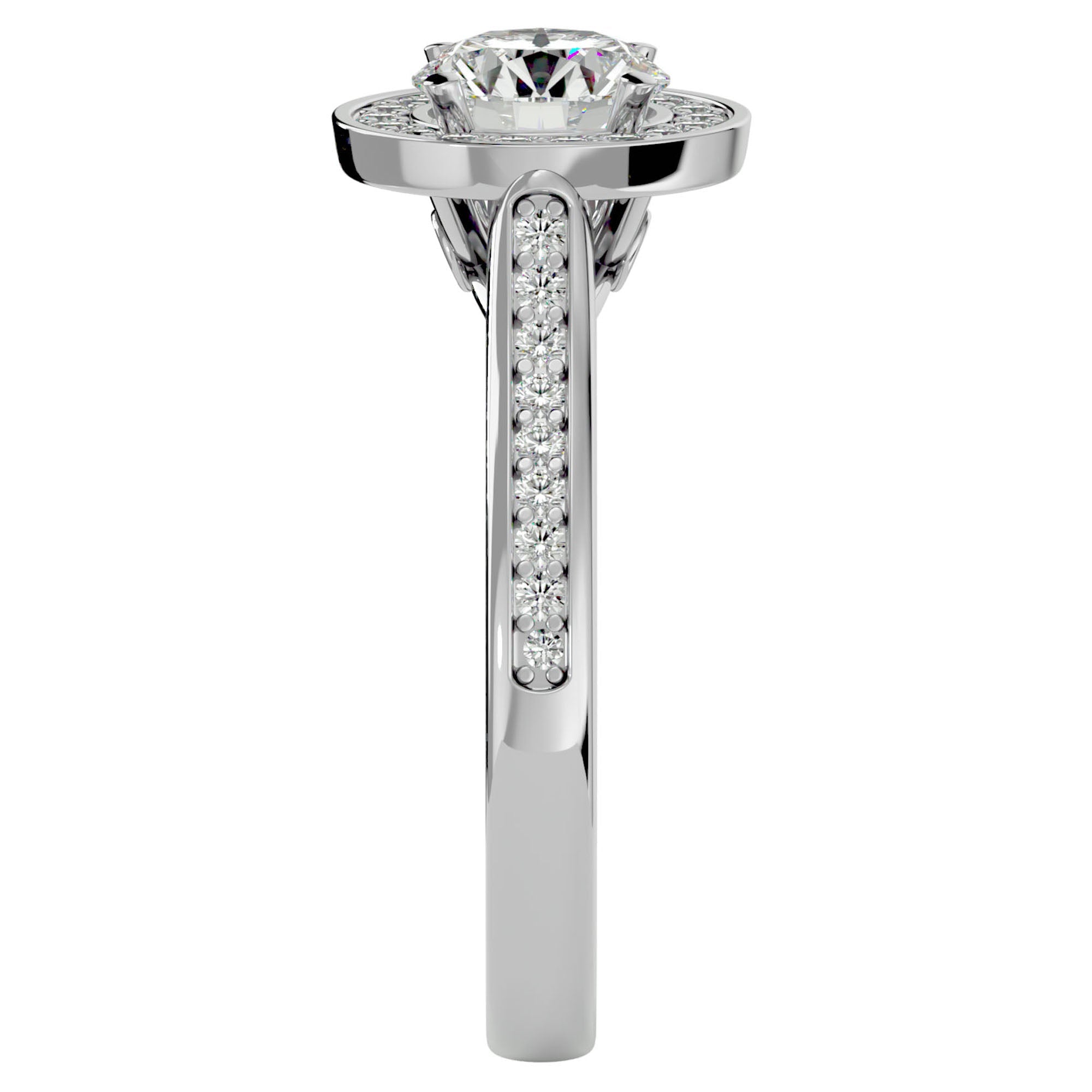 Inel de Logodnă cu Diamante Naturale Halo Pavé de 1.39 ct din Platina - Castelo.ro