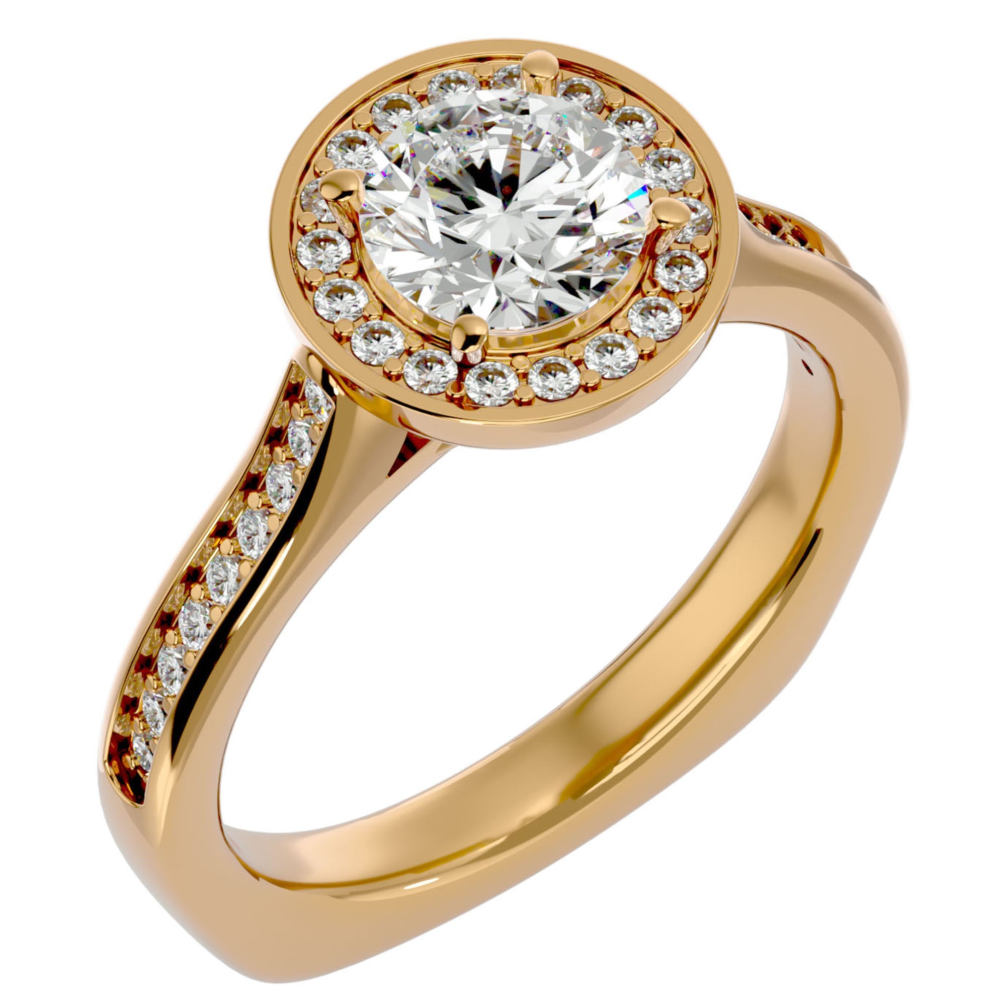 Inel de Logodnă din Aur 14k cu Diamante Naturale Halo Pavé de 1.39 ct din 14k Aur Galben - Castelo.ro