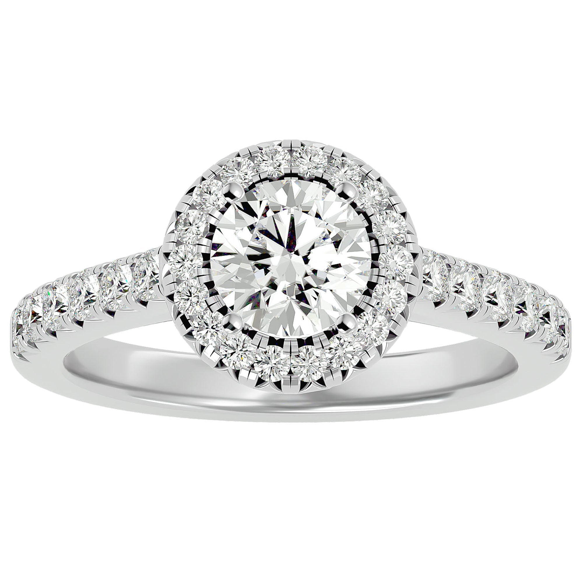 Inel de Logodnă din Aur 14k cu Diamante Create în Laborator Brilliant Halo Pavé de 1.43 ct din 14k Aur Alb - Castelo.ro