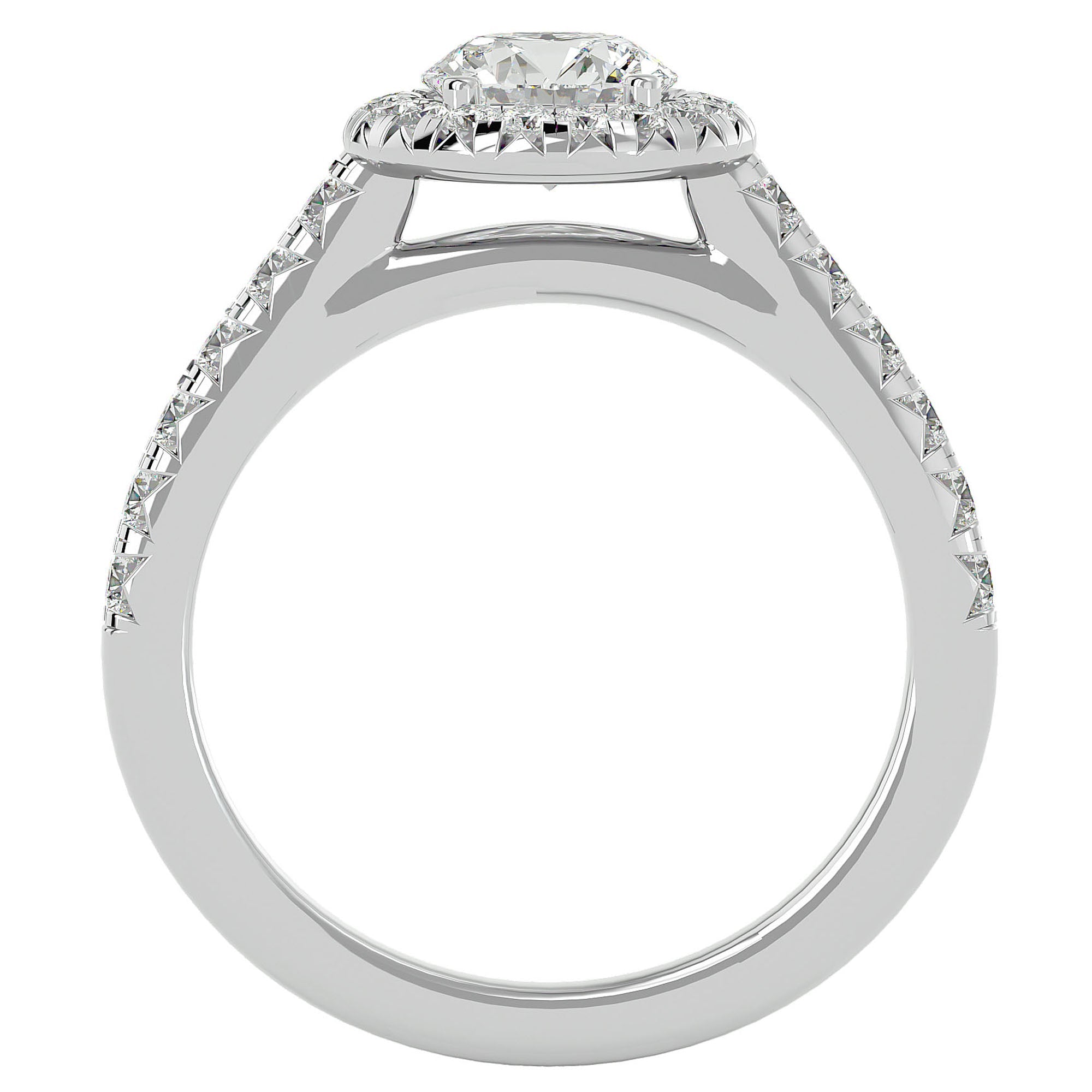Inel de Logodnă din Aur 14k cu Diamante Create în Laborator Brilliant Halo Pavé de 1.43 ct din 14k Aur Alb - Castelo.ro