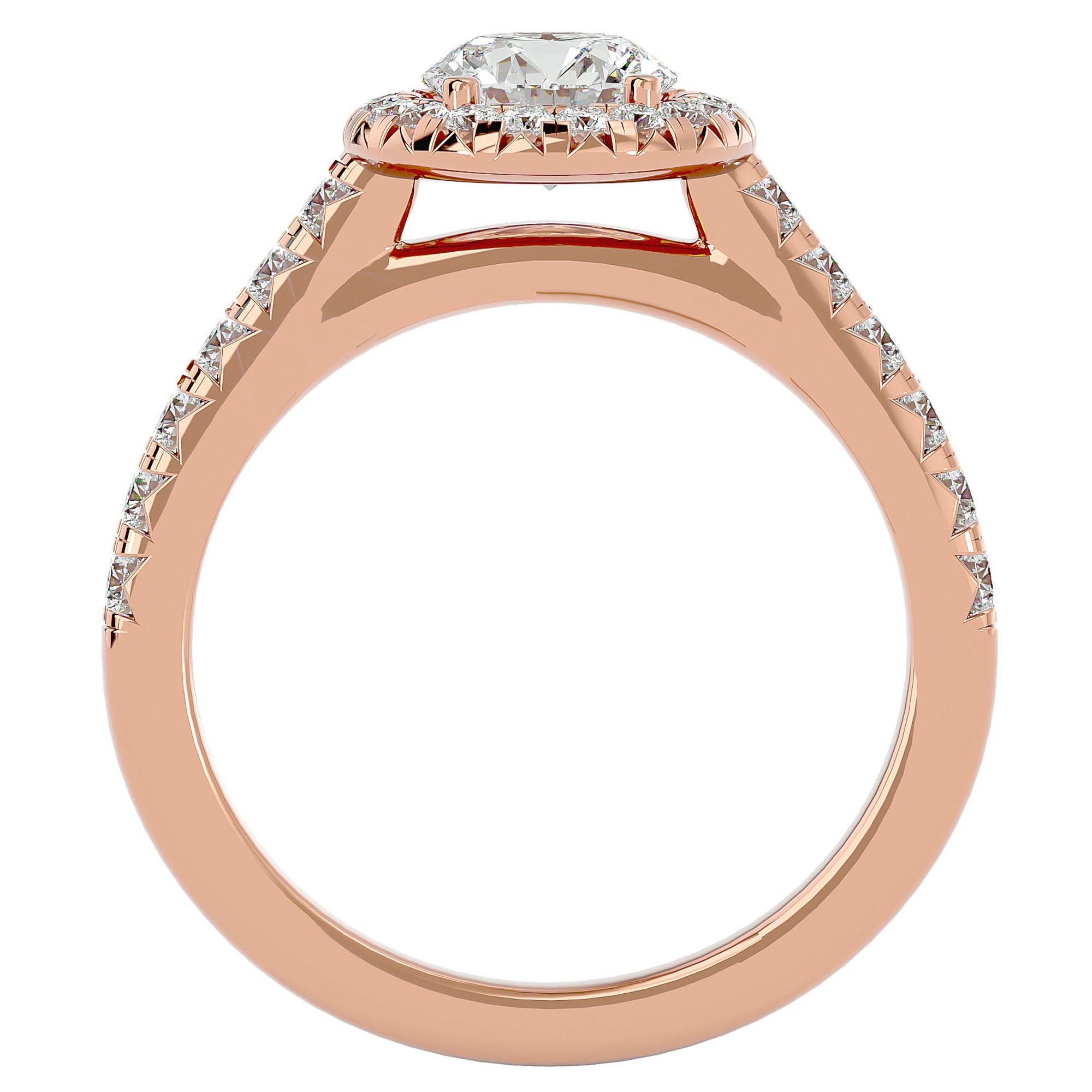 Inel de Logodnădin Aur 14k cu Moissanite Brilliant Halo Pavé de 1.43 ct din 14k Aur Roz - Castelo.ro