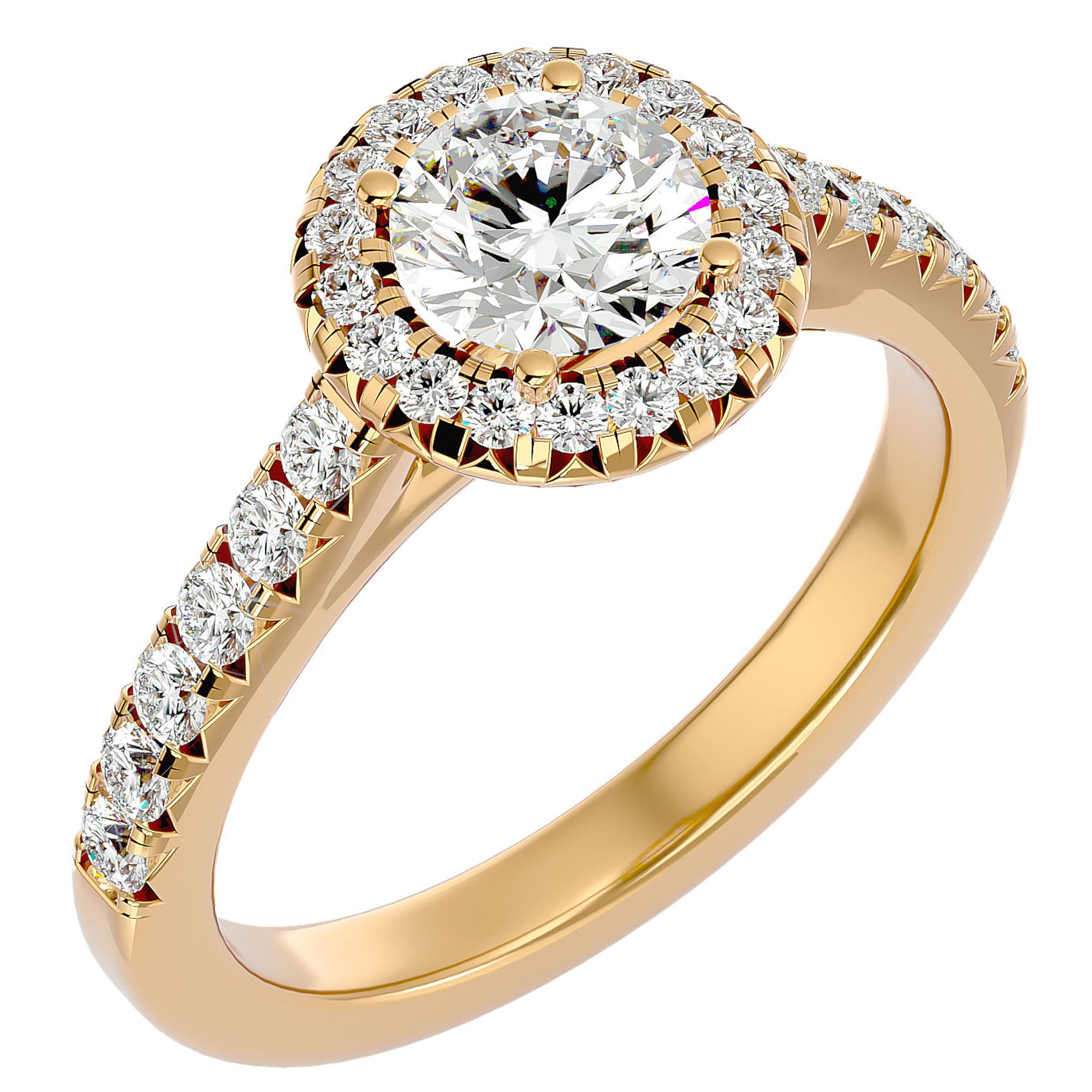 Inel de Logodnădin Aur 14k cu Moissanite Brilliant Halo Pavé de 1.43 ct din 14k Aur Galben - Castelo.ro