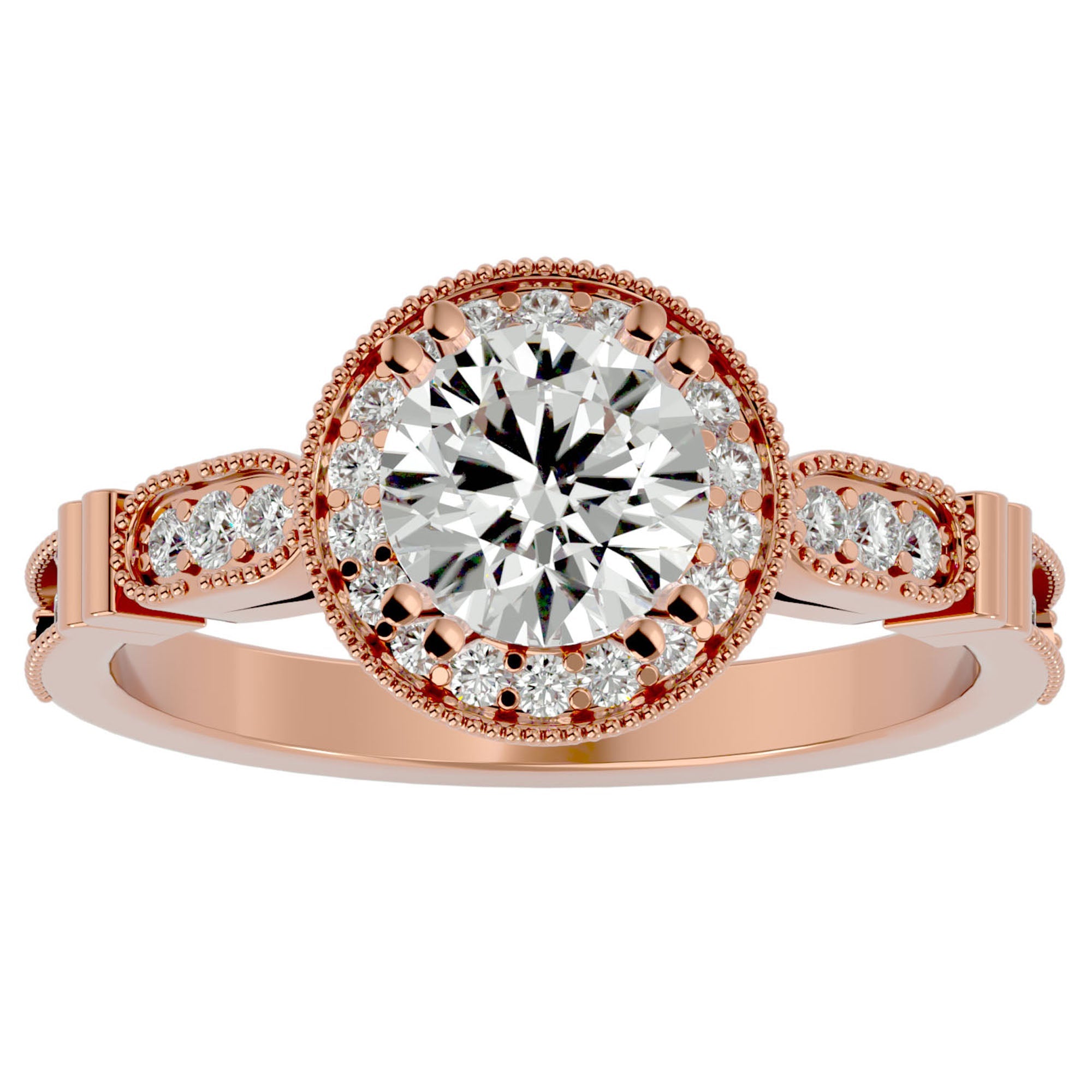 Inel de Logodnă din Aur 14k cu Diamante Create în Laborator Brilliant Halo Pavé de 1.32 ct din 14k Aur Roz - Castelo.ro