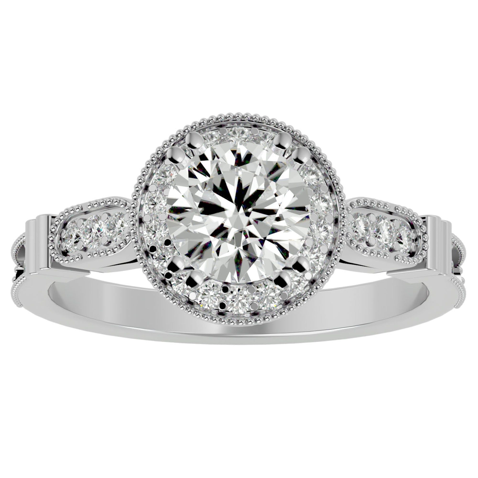 Inel de Logodnă cu Diamante Naturale Brilliant Halo Pavé de 1.32 ct din Platina - Castelo.ro