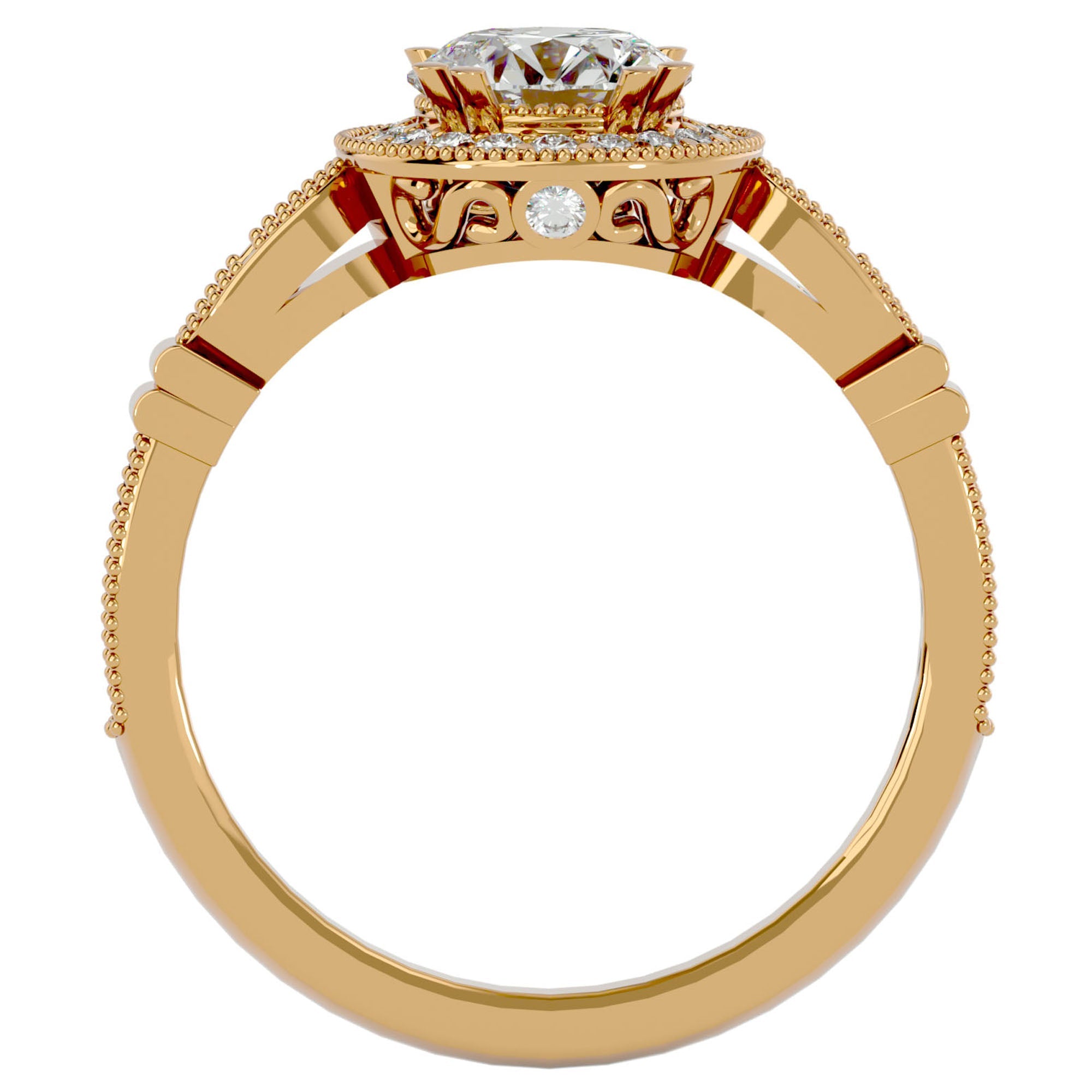 Inel de Logodnă cu Diamante Naturale Brilliant Halo Pavé de 1.32 ct din 18k Aur Galben - Castelo.ro