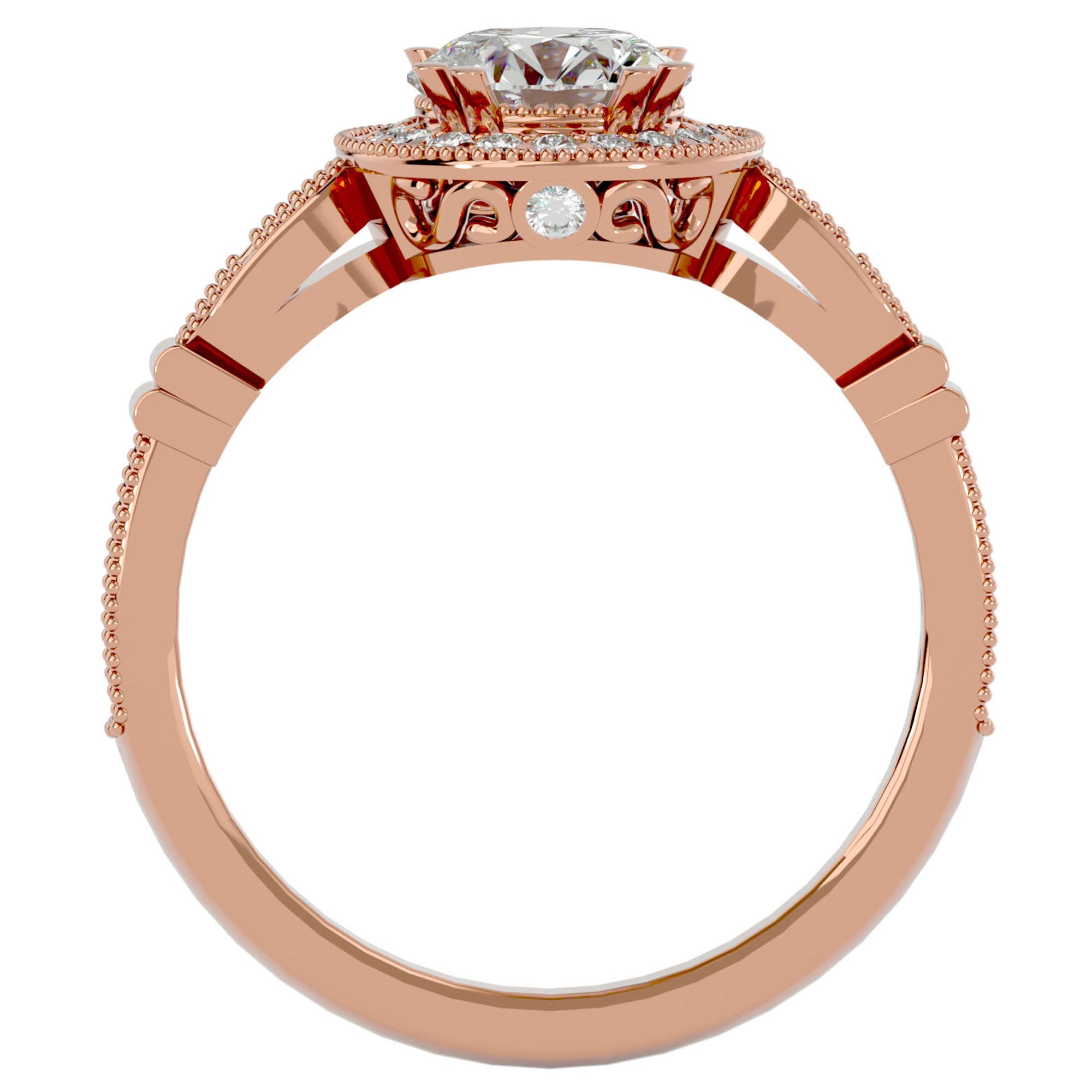 Inel de Logodnă din Aur 14k cu Moissanite Brilliant Halo Pavé de 1.32 ct din 14k Aur Roz - Castelo.ro
