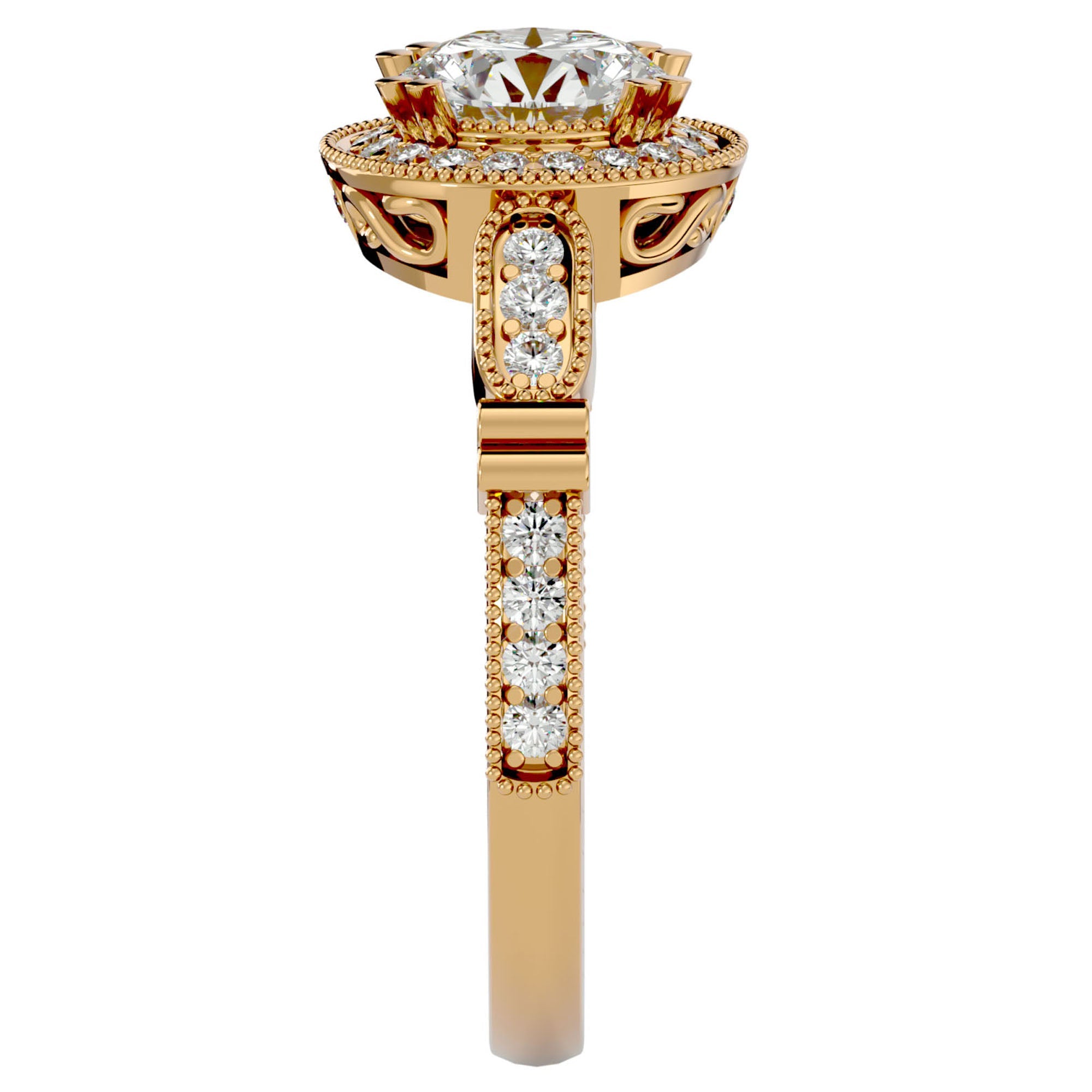 Inel de Logodnă cu Diamante Naturale Brilliant Halo Pavé de 1.32 ct din 18k Aur Galben - Castelo.ro