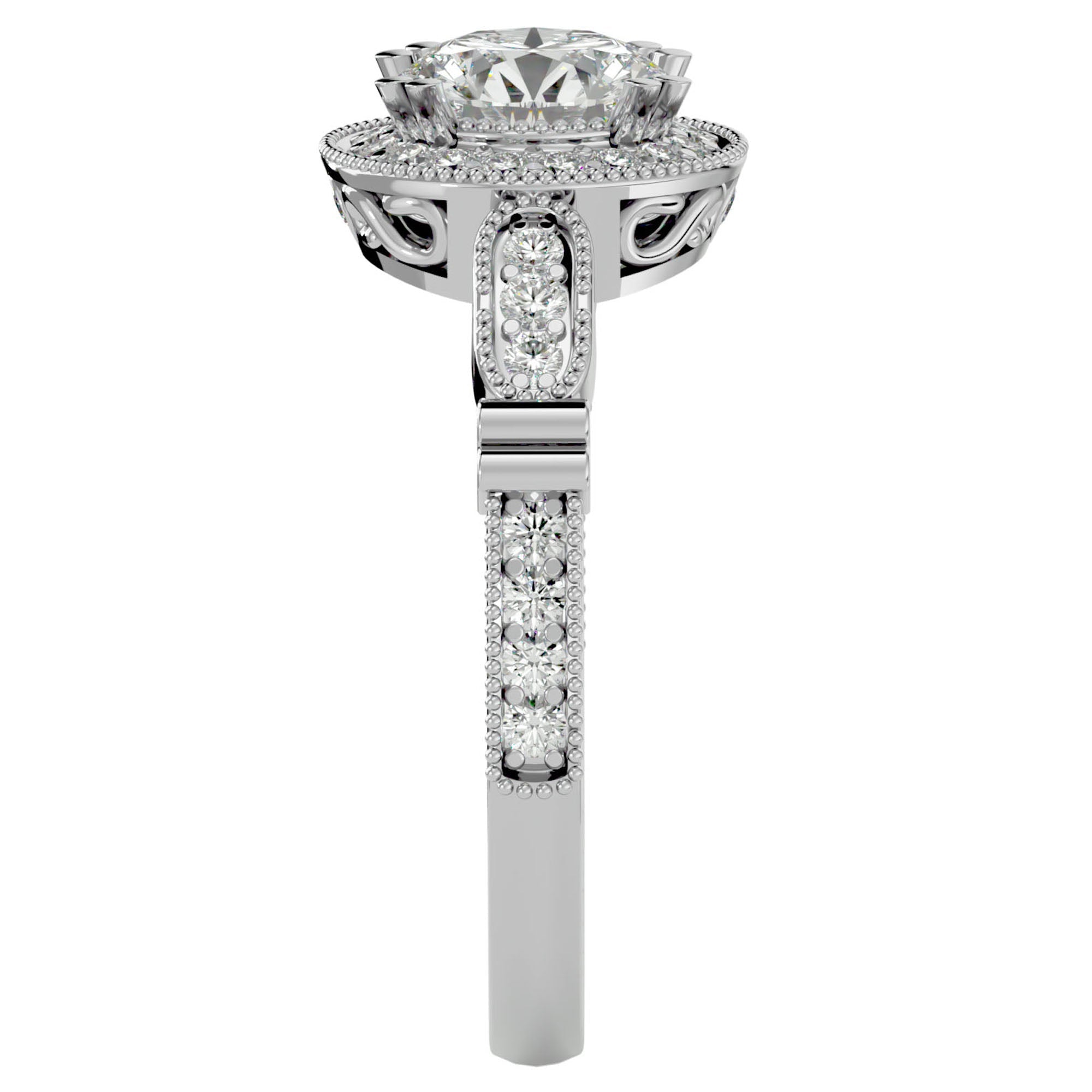Inel de Logodnă cu Moissanite Brilliant Halo Pavé de 1.32 ct din Platina - Castelo.ro